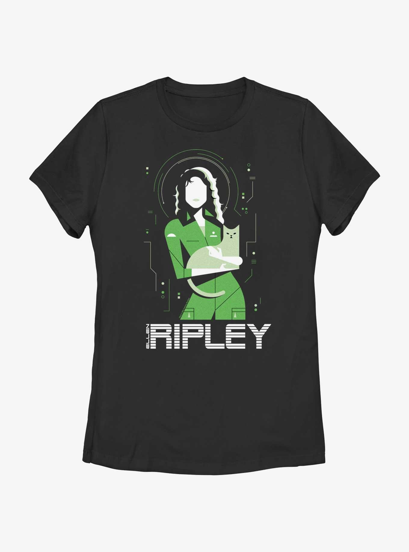 Alien Ripley Hugging Cat Womens T-Shirt, BLACK, hi-res