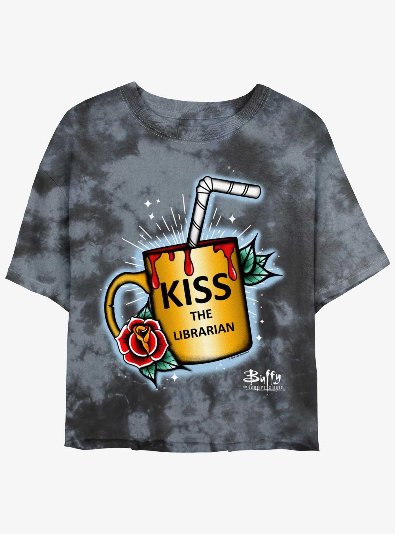 Buffy The Vampire Slayer Kiss The Librarian Tie Dye Crop Girls T-Shirt, BLKCHAR, hi-res