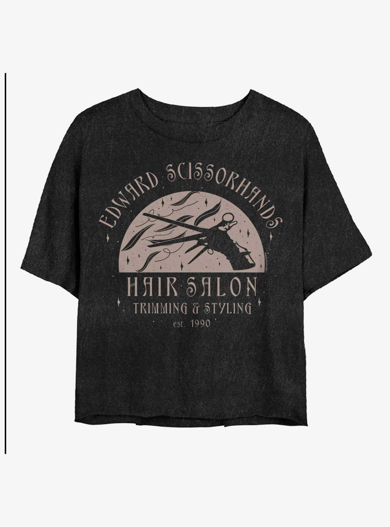 Edward Scissorhands Hair Salon Logo Mineral Wash Womens Crop T-Shirt, , hi-res