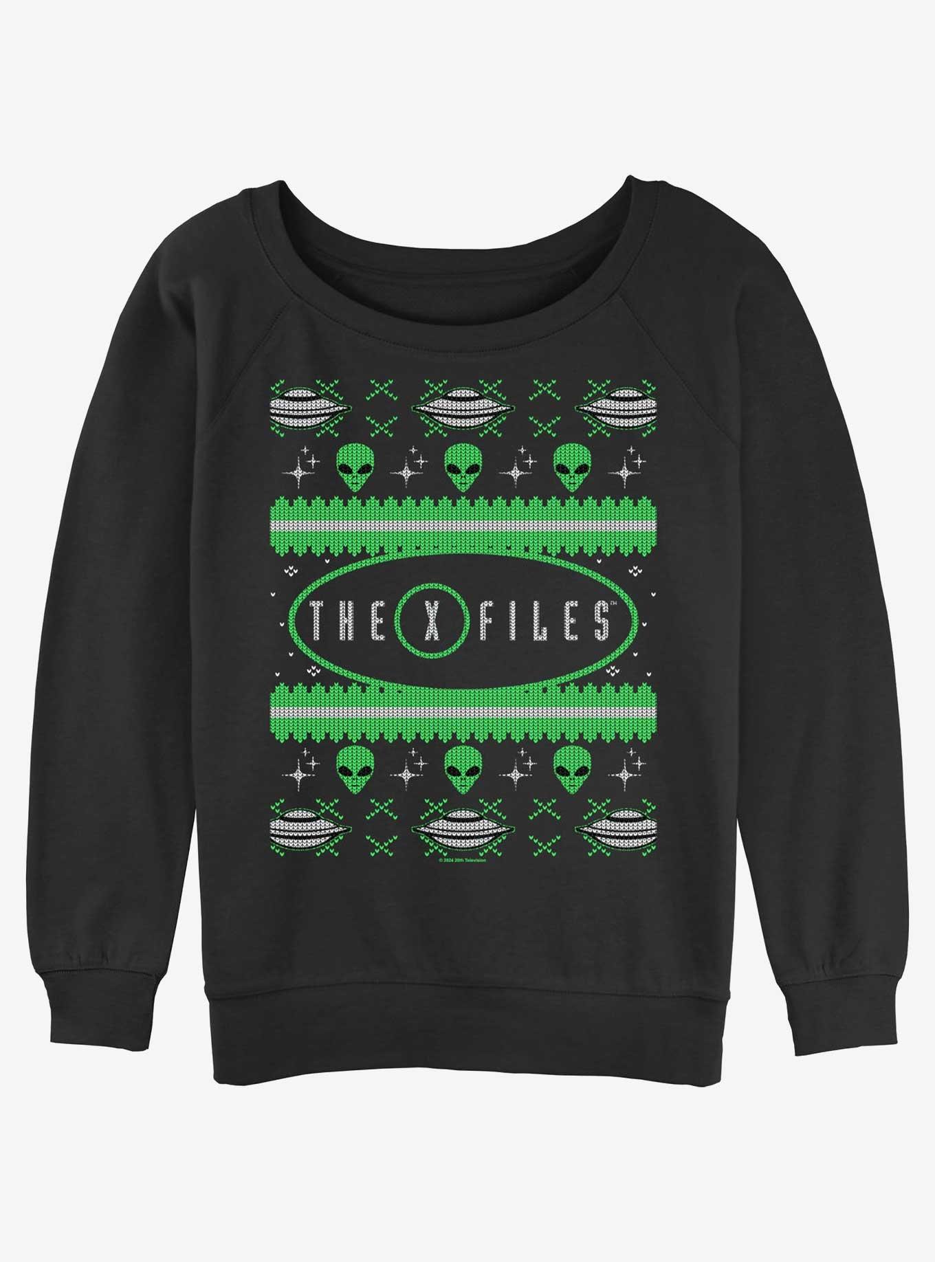 X-Files Ugly Sweater Womens Slouchy Sweatshirt, BLACK, hi-res
