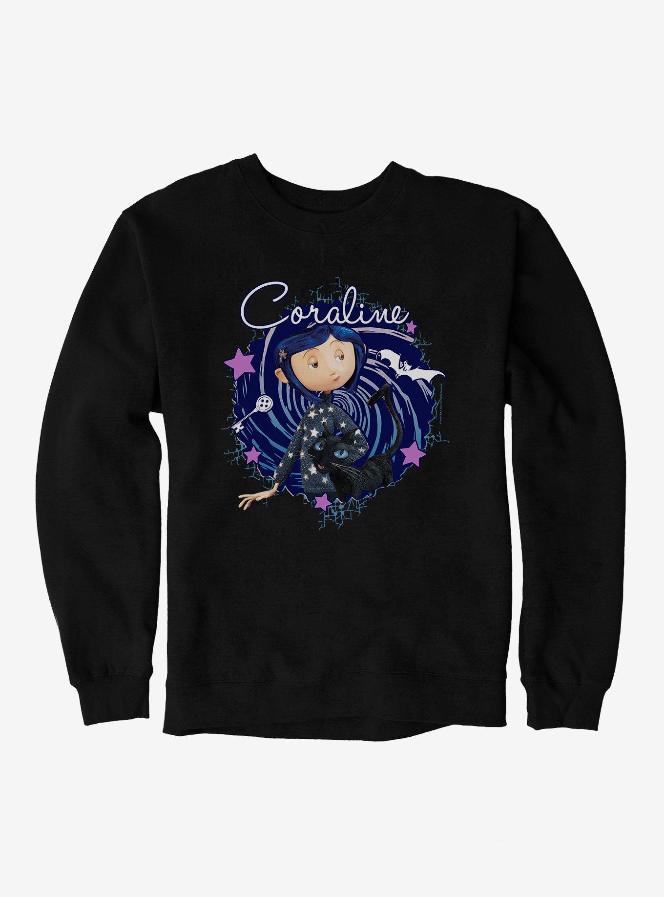Coraline The Cat Swirl And Stars Sweatshirt, BLACK, hi-res