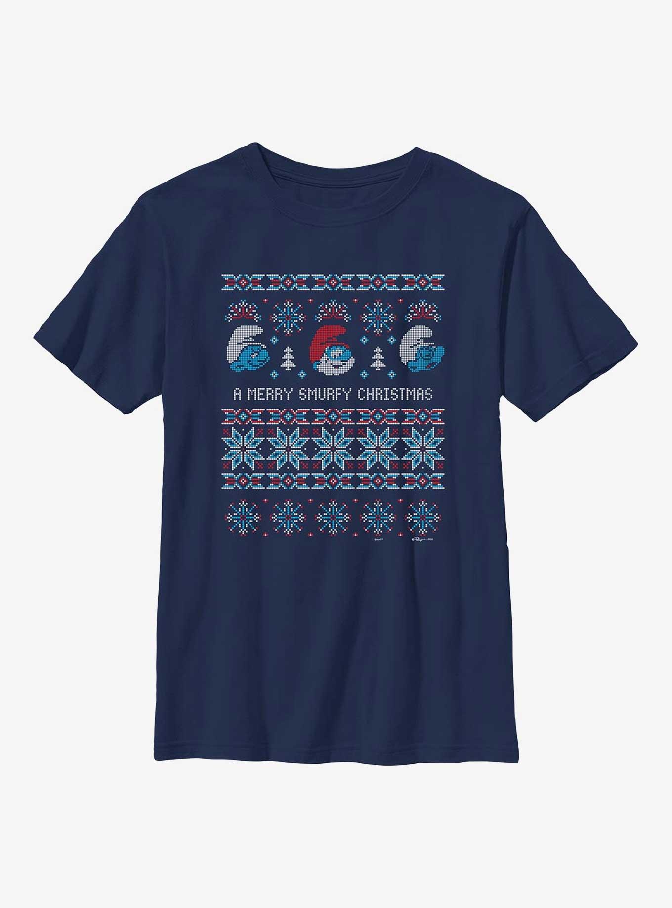 The Smurfs Ugly Sweater Smurfy Christmas Youth T-Shirt, , hi-res