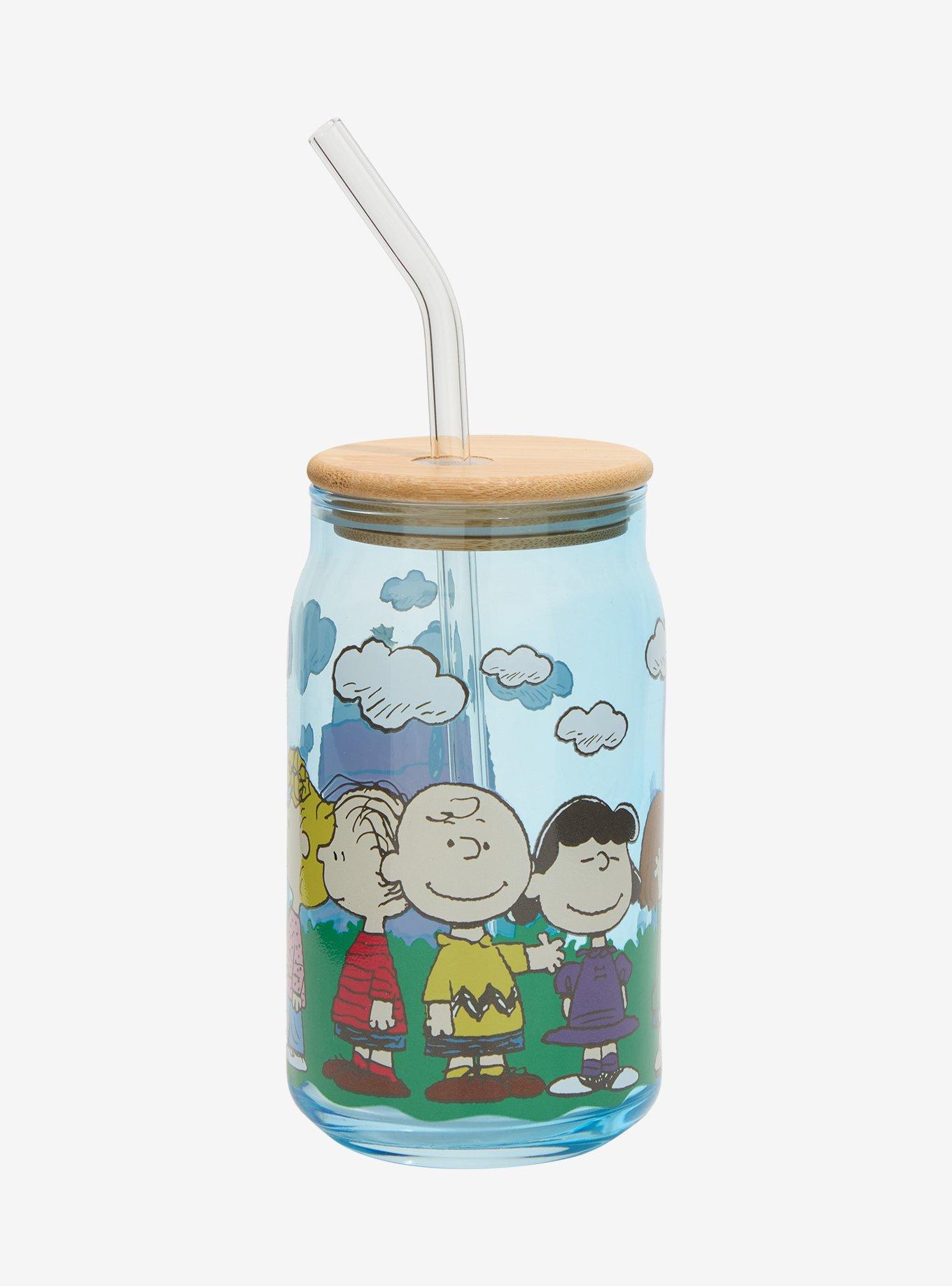 Peanuts Gang Classic Glass Cup With Straw — BoxLunch Exclusive, , hi-res