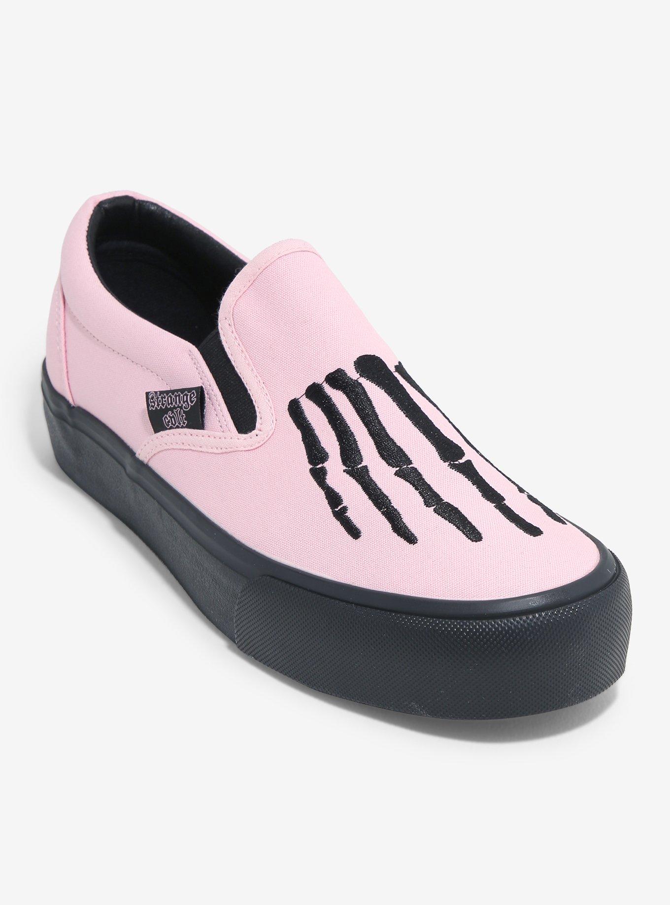 Strange Cvlt Pink & Black Bones Slip-On Sneakers, , hi-res