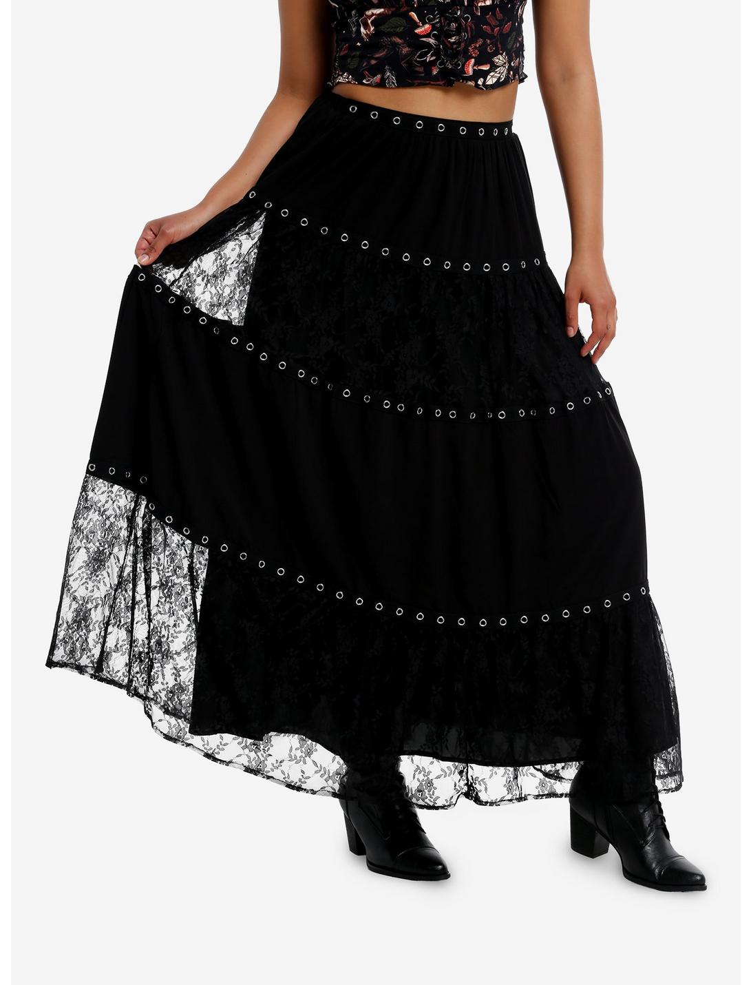 Daisy Street Black Lace & Grommet Tiered Maxi Skirt | Hot Topic Daisy Street Black Lace & Grommet Tiered Maxi Skirt | Hot Topic