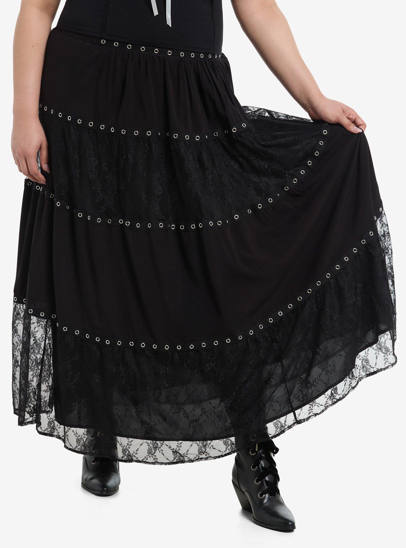 Daisy Street Black Lace & Grommet Tiered Maxi Skirt | Hot Topic