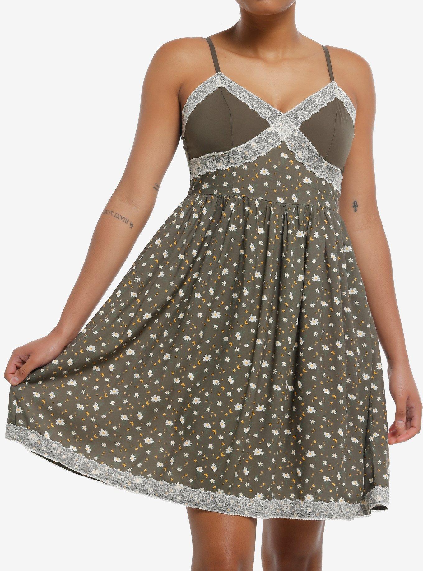 Thorn & Fable Green Floral Lace Slip Dress, , hi-res