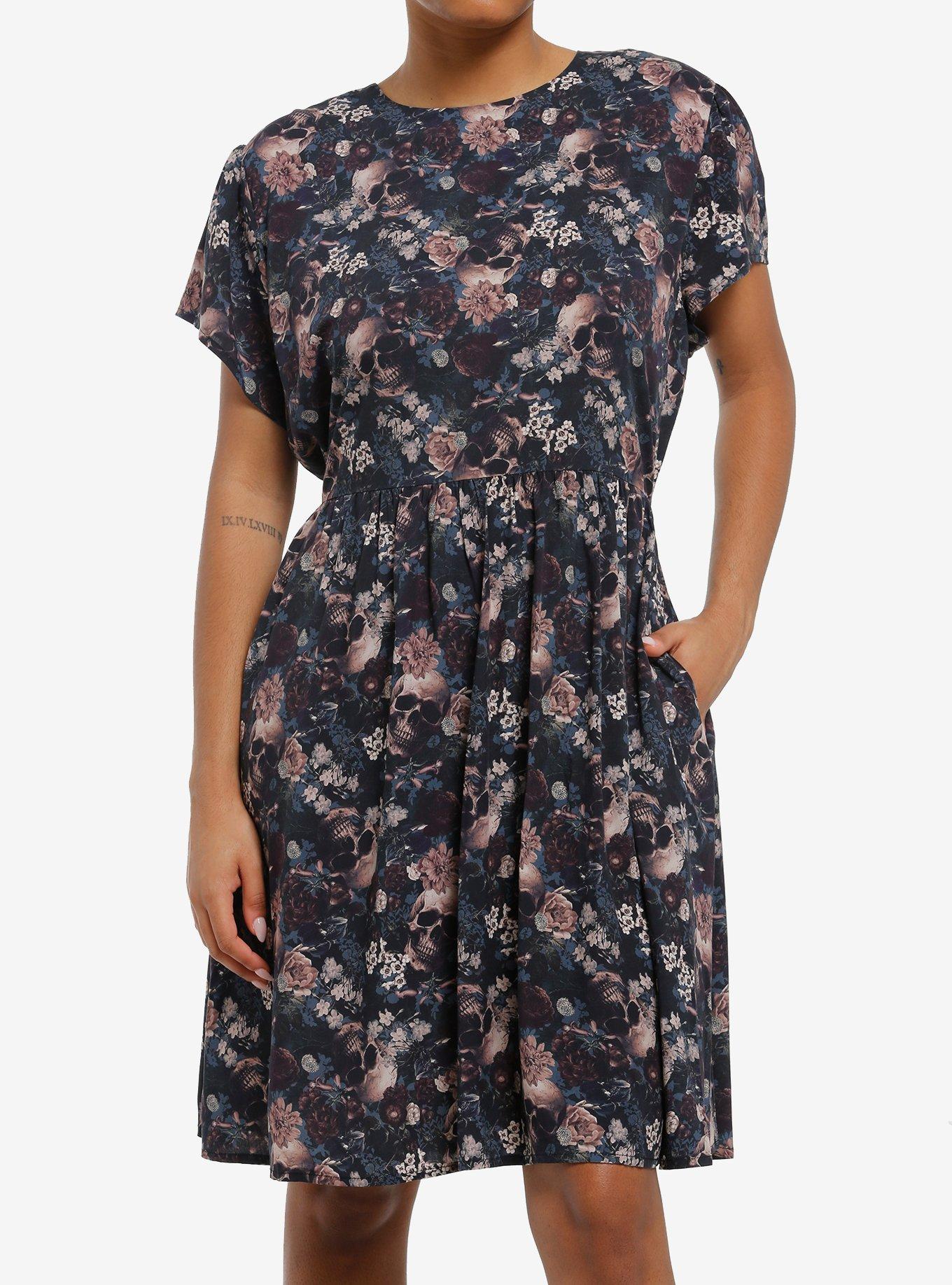 Skull Dark Floral Dress, , hi-res