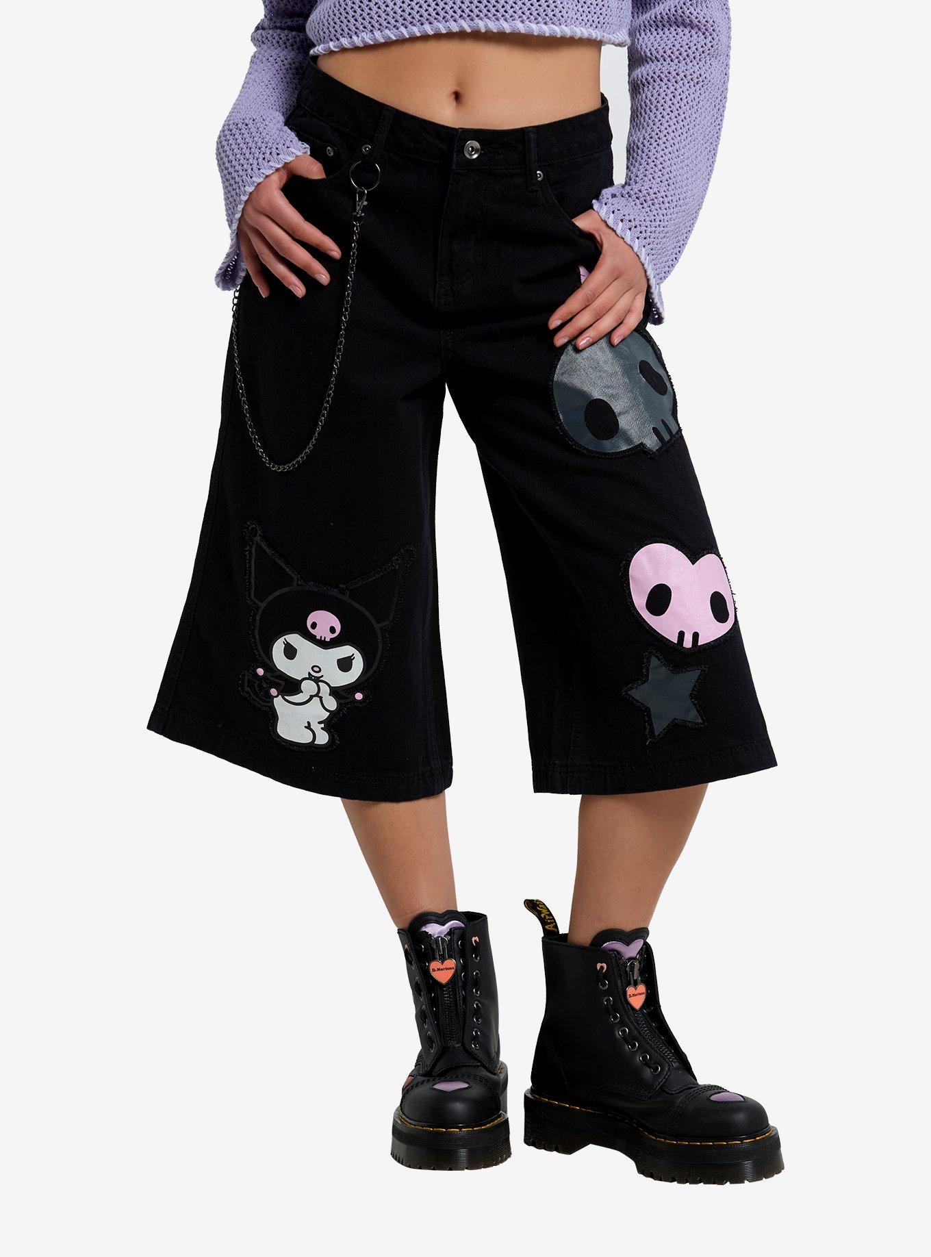 Kuromi Long Jean Shorts With Chain, , hi-res