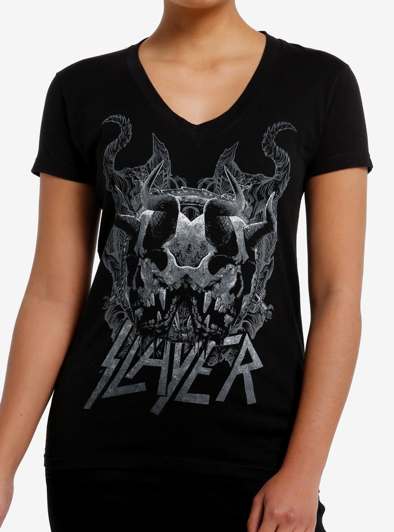 Slayer Horned Skulls Girls V-Neck T-Shirt, , hi-res