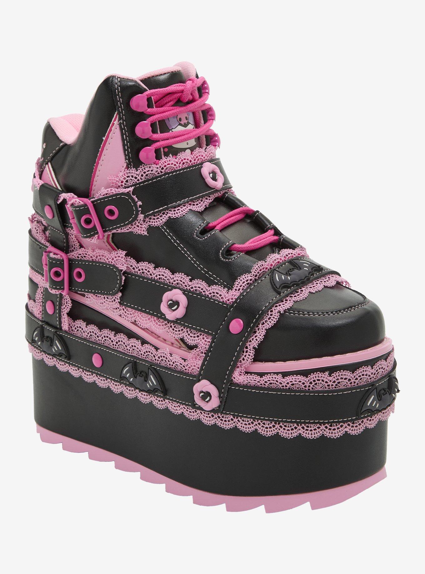 YRU Kuromi Black & Pink Qozmo Strappy Platform Sneakers, , hi-res