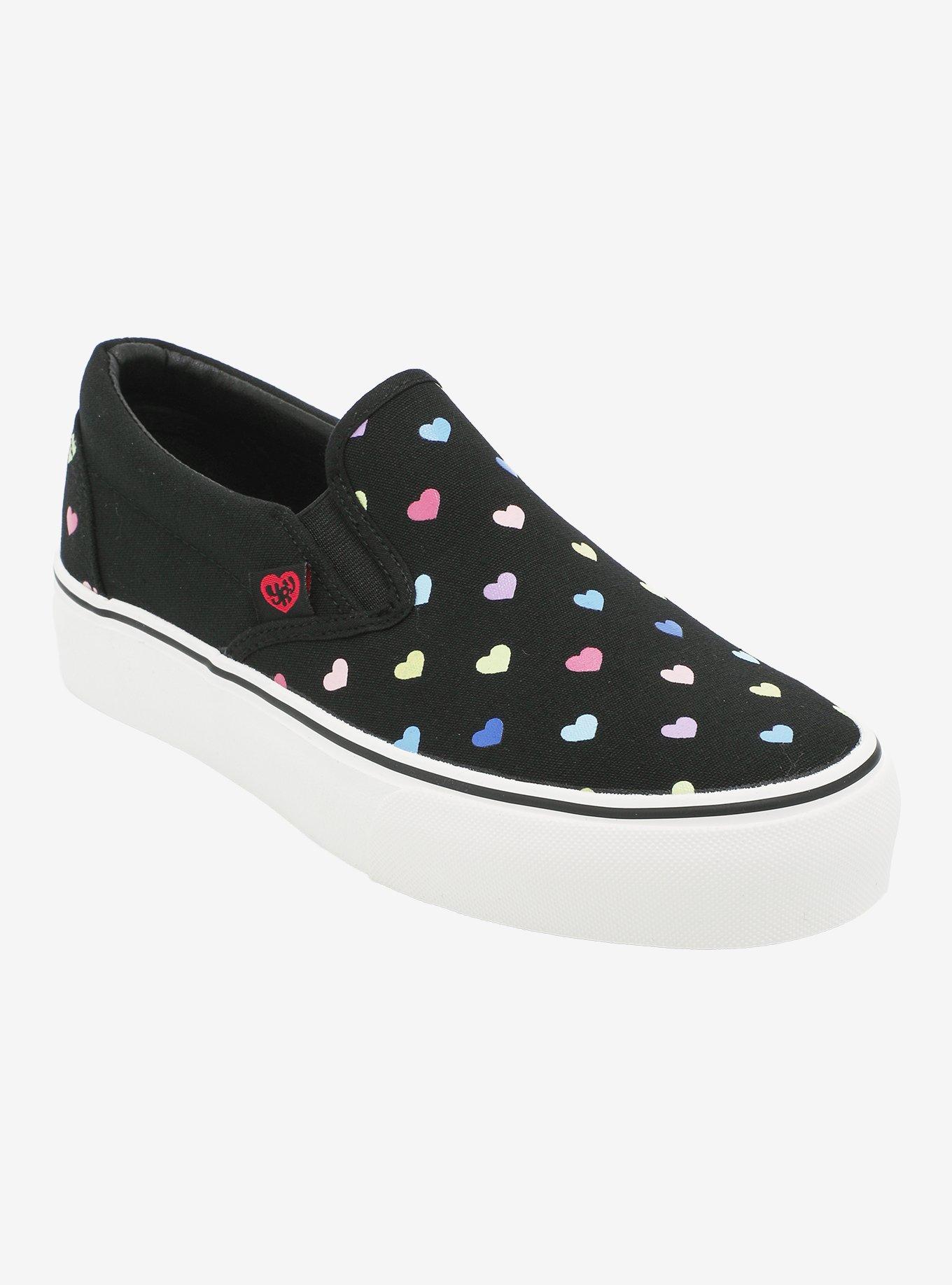 YRU Black Pastel Hearts Slip-On Sneakers, , hi-res