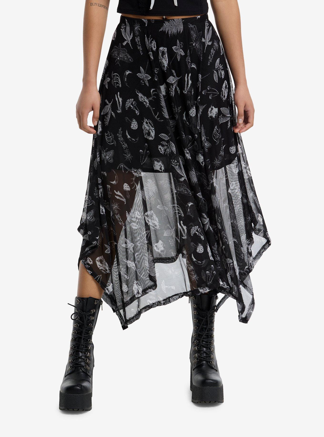 Cosmic Aura Woodlandcore Hanky Hem Sheer Midi Skirt, , hi-res
