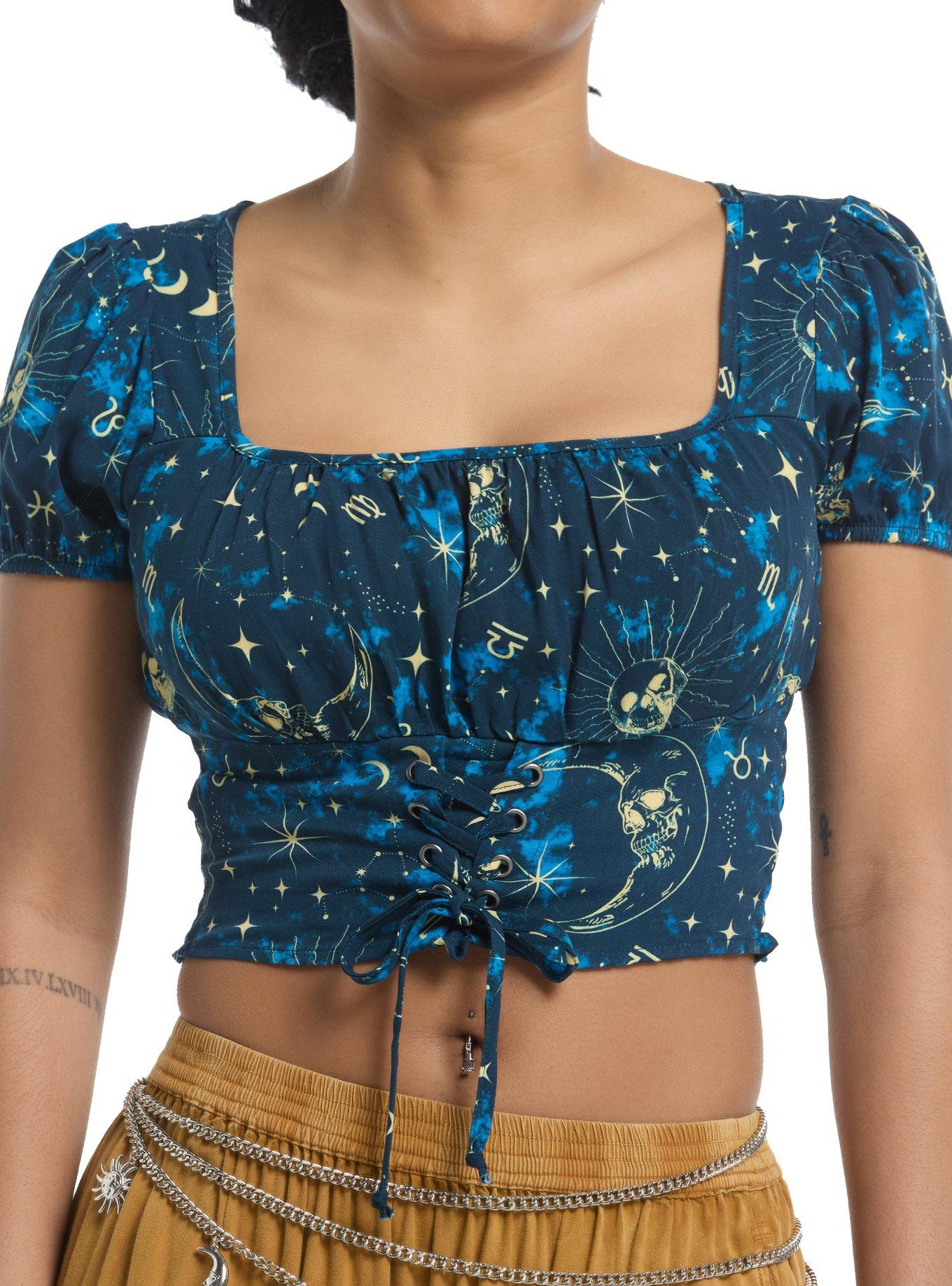 Cosmic Aura Celestial Night Sky Girls Crop Top, , hi-res