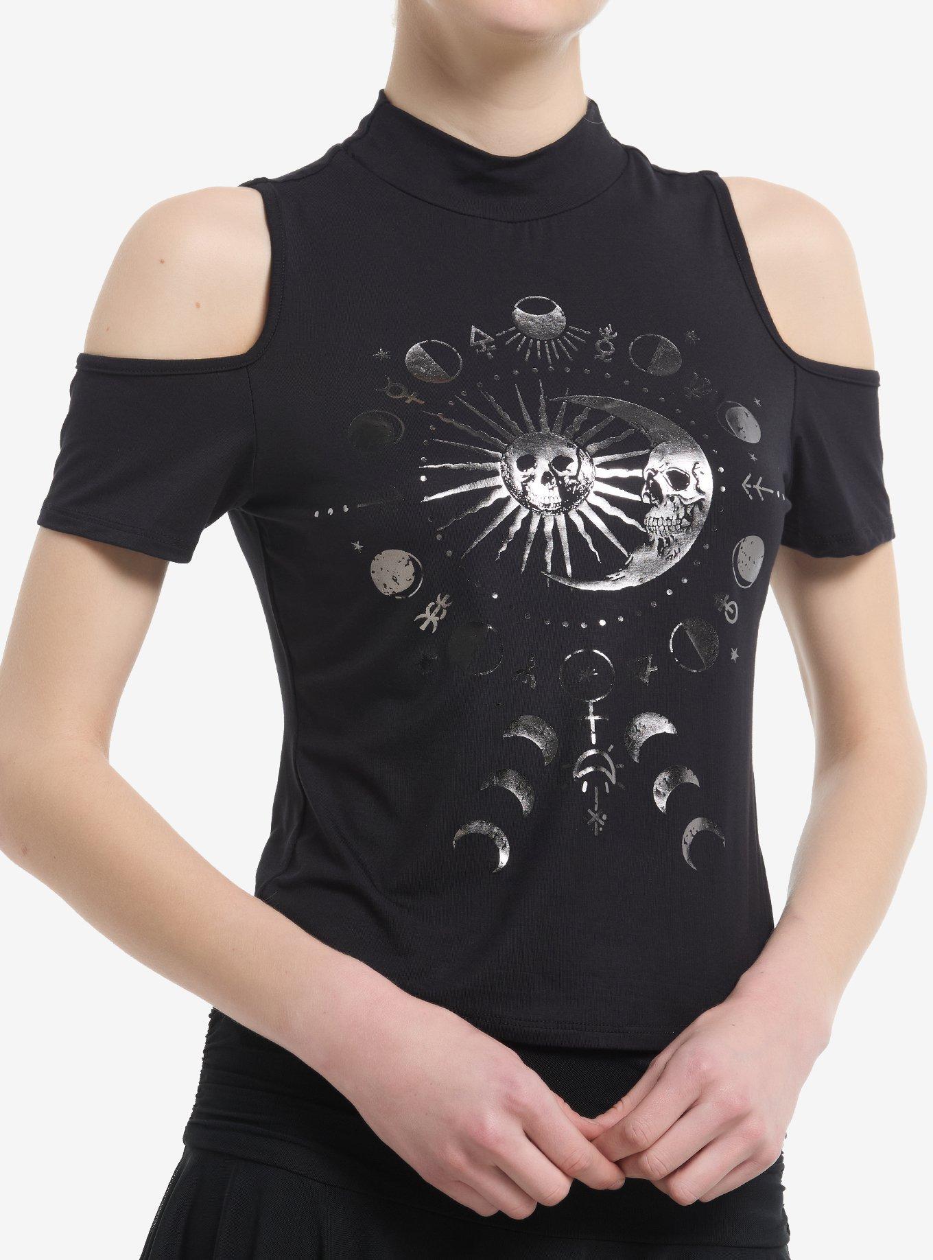 Cosmic Aura Moon & Sun Skull Girls Cold Shoulder Top, , hi-res