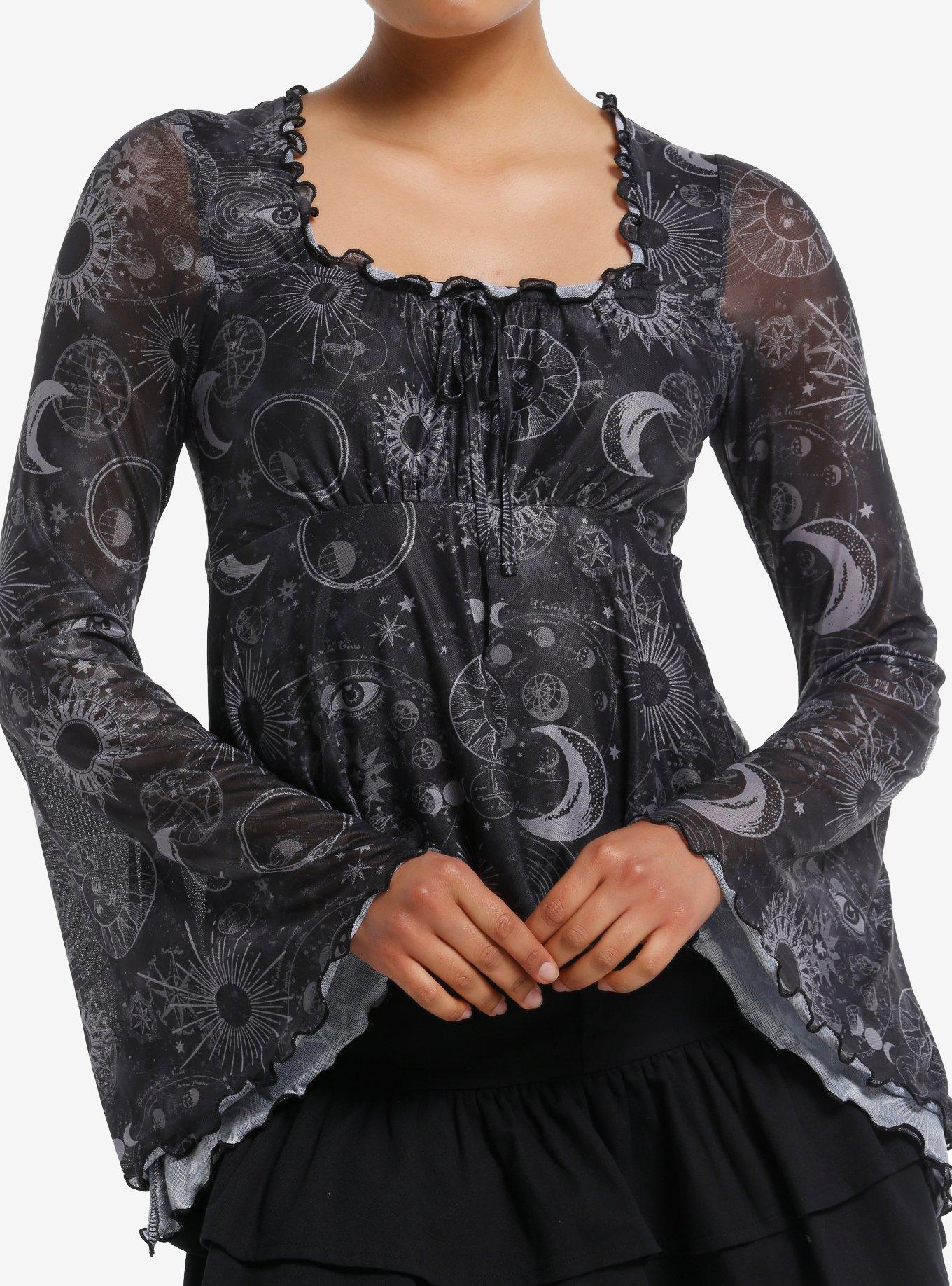 Cosmic Aura Dark Celestial Girls Bell Sleeve Top, , hi-res