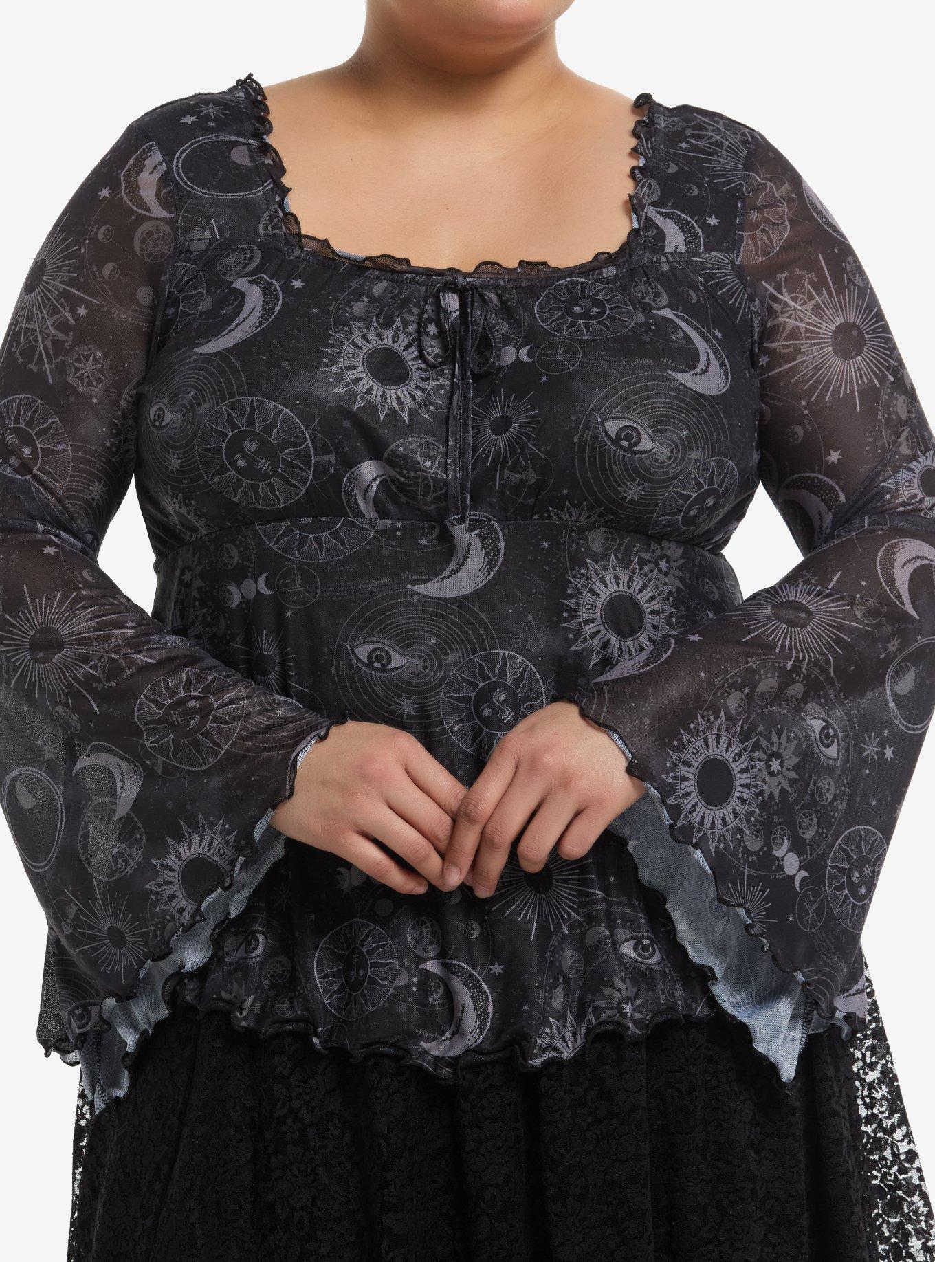 Cosmic Aura Dark Celestial Girls Bell Sleeve Top Plus Size, , hi-res