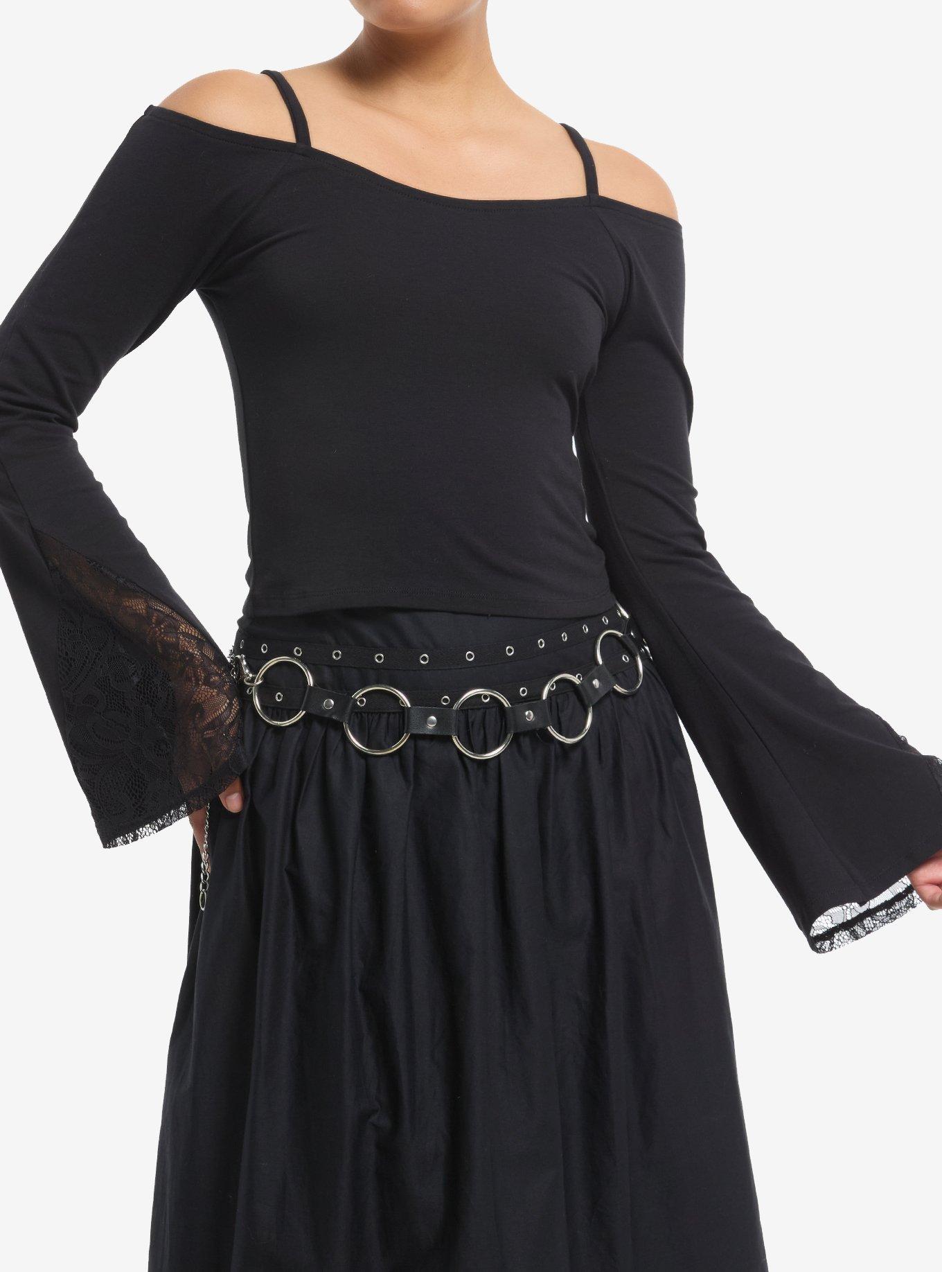 Cosmic Aura Lace Panel Cold Shoulder Girls Long-Sleeve Top, , hi-res