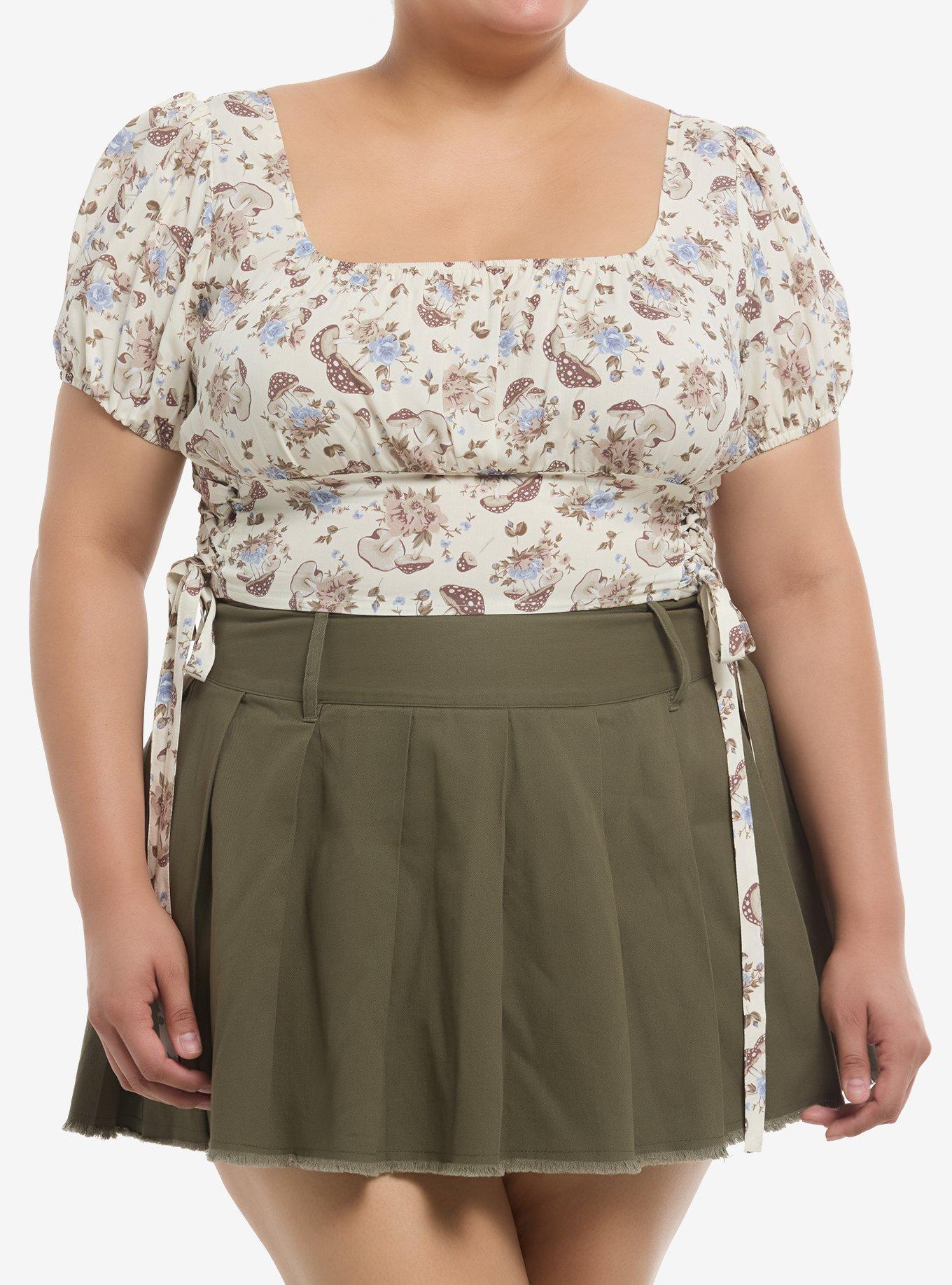 THORNANDFABLE Thorn & Fable Mushroom Floral Lace-Up Girls Crop Top Plus Size