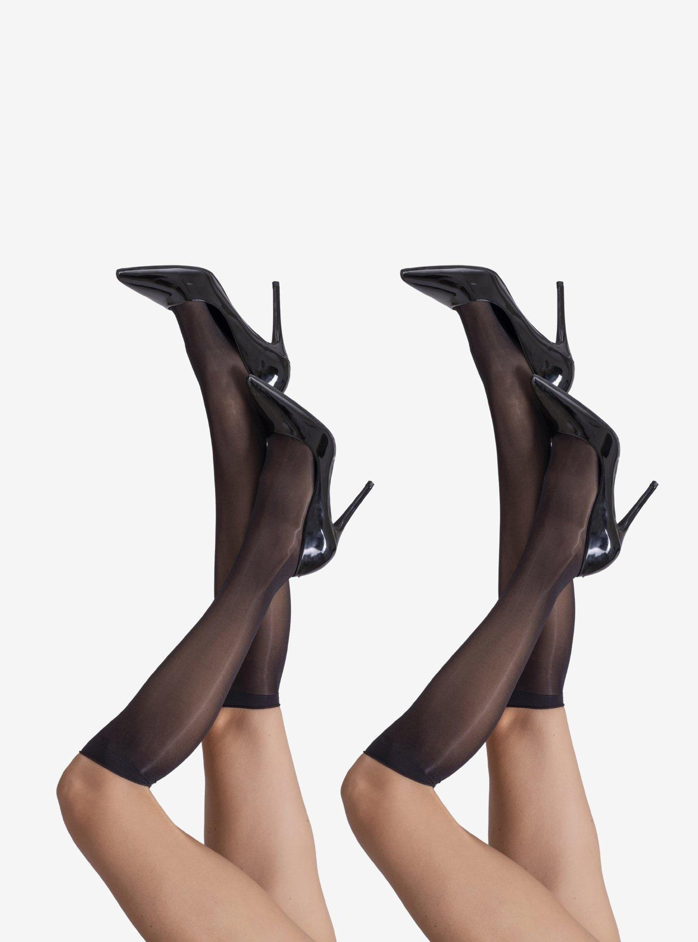 LECHERY Black Lustrous Silky Shiny Sheer Knee-highs Socks (2 Pairs), , hi-res
