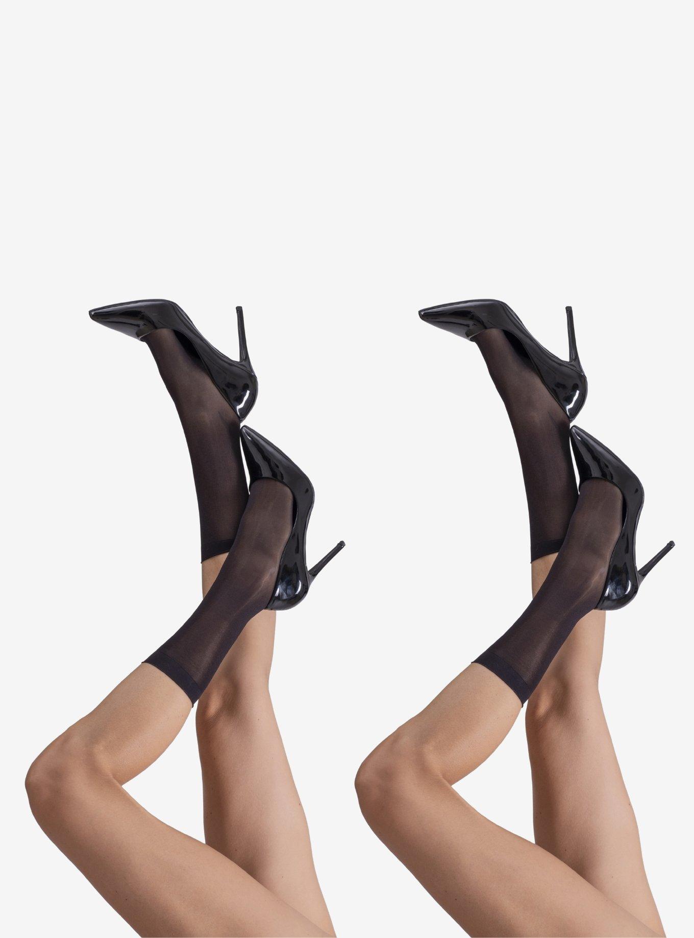 LECHERY Black Lustrous Silky Shiny Sheer Socks (2 Pairs), , hi-res