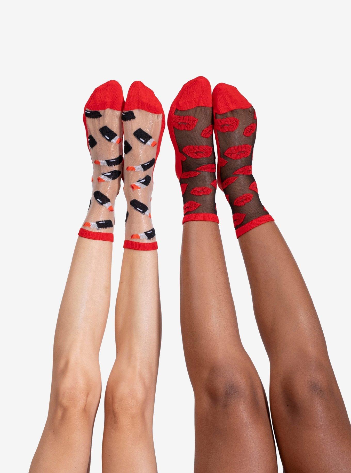 LECHERY Lipsticks & Lips Sheer Crew Socks (2 Pairs), , hi-res
