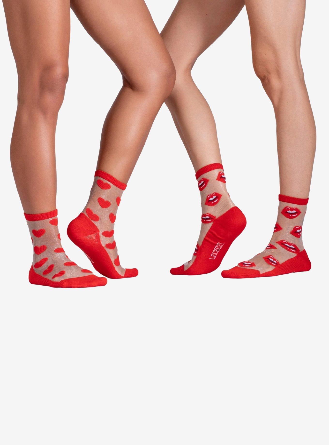 LECHERY Hearts & Lips Sheer Crew Socks (2 Pairs), , hi-res