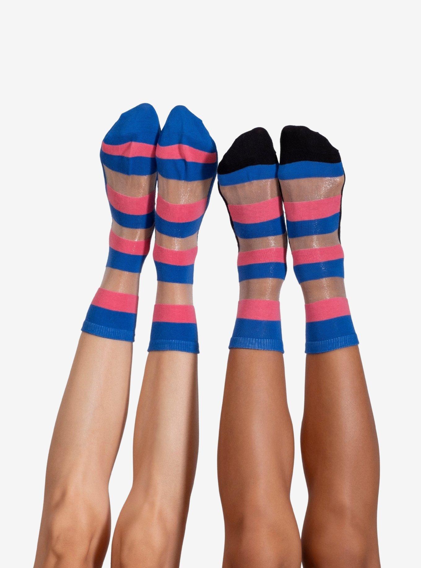 LECHERY Stripes Sheer Crew Socks (2 Pairs), , hi-res