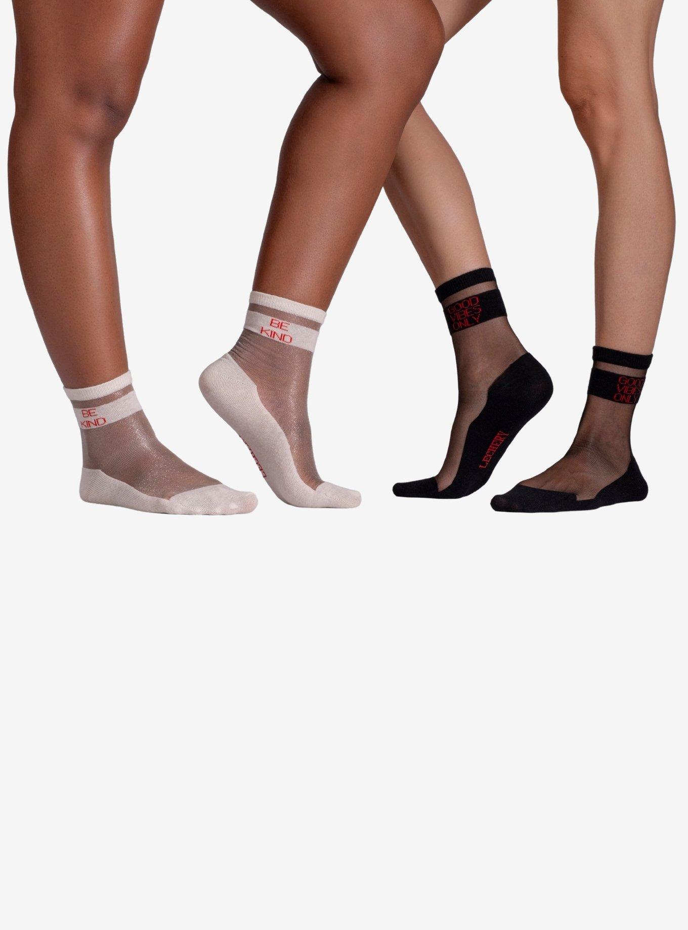 LECHERY Be Kind & Good Vibes Only Sheer Crew Socks (2 Pairs), , hi-res