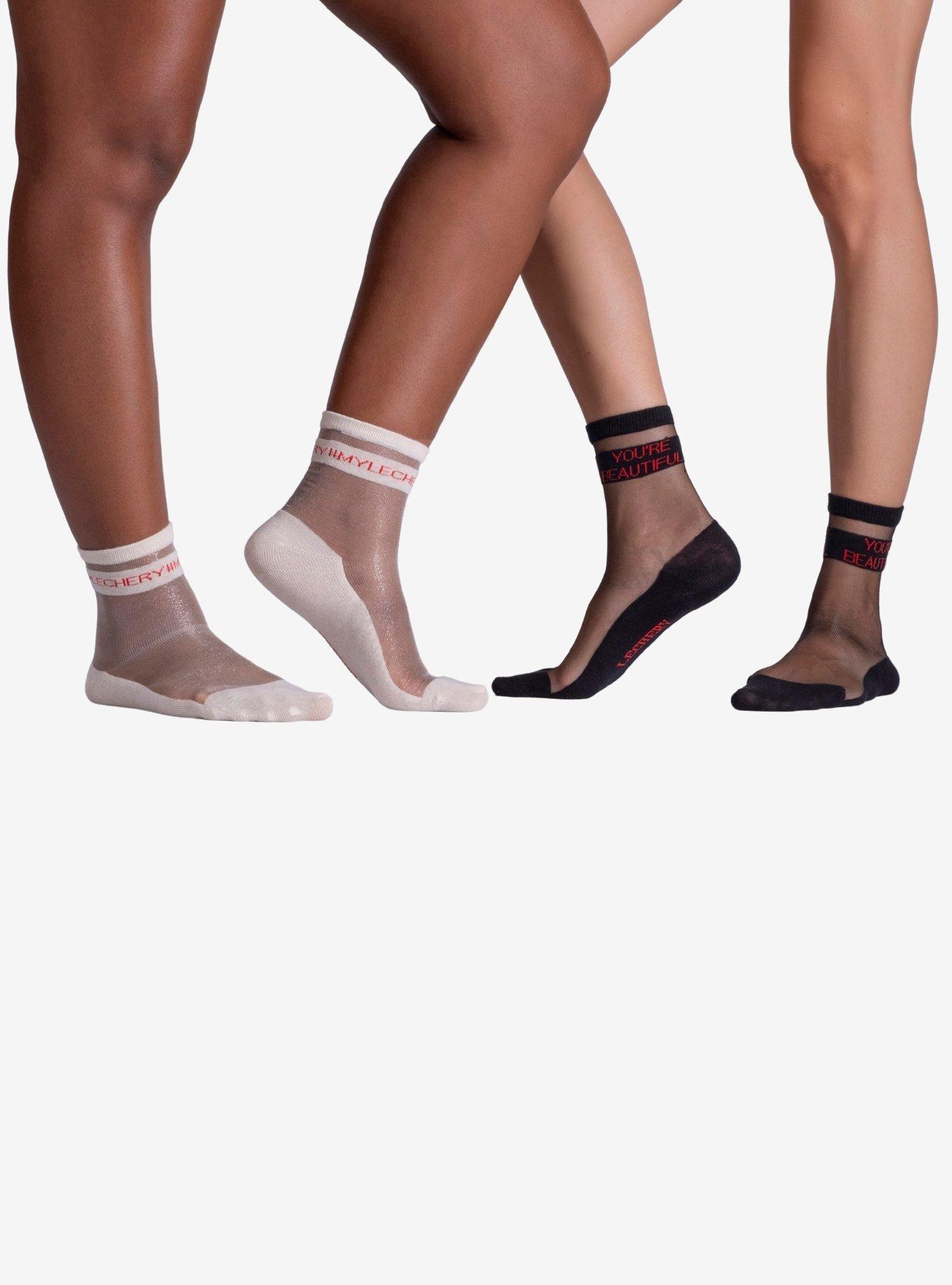 LECHERY #MyLECHERY & You're Beautiful Sheer Crew Socks (2 Pairs), , hi-res