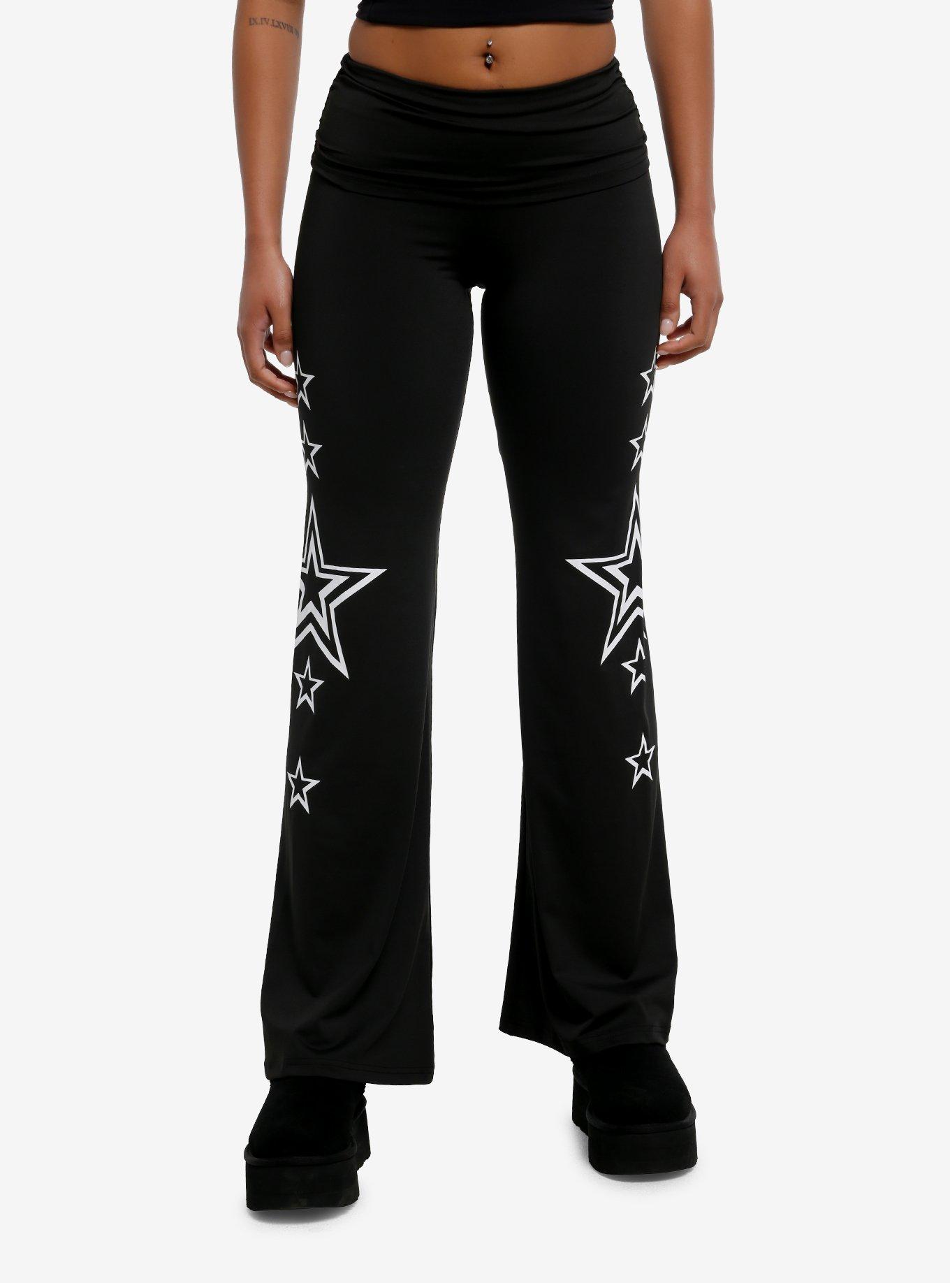 Black & White Y2K Star Wide Leg Leggings, , hi-res
