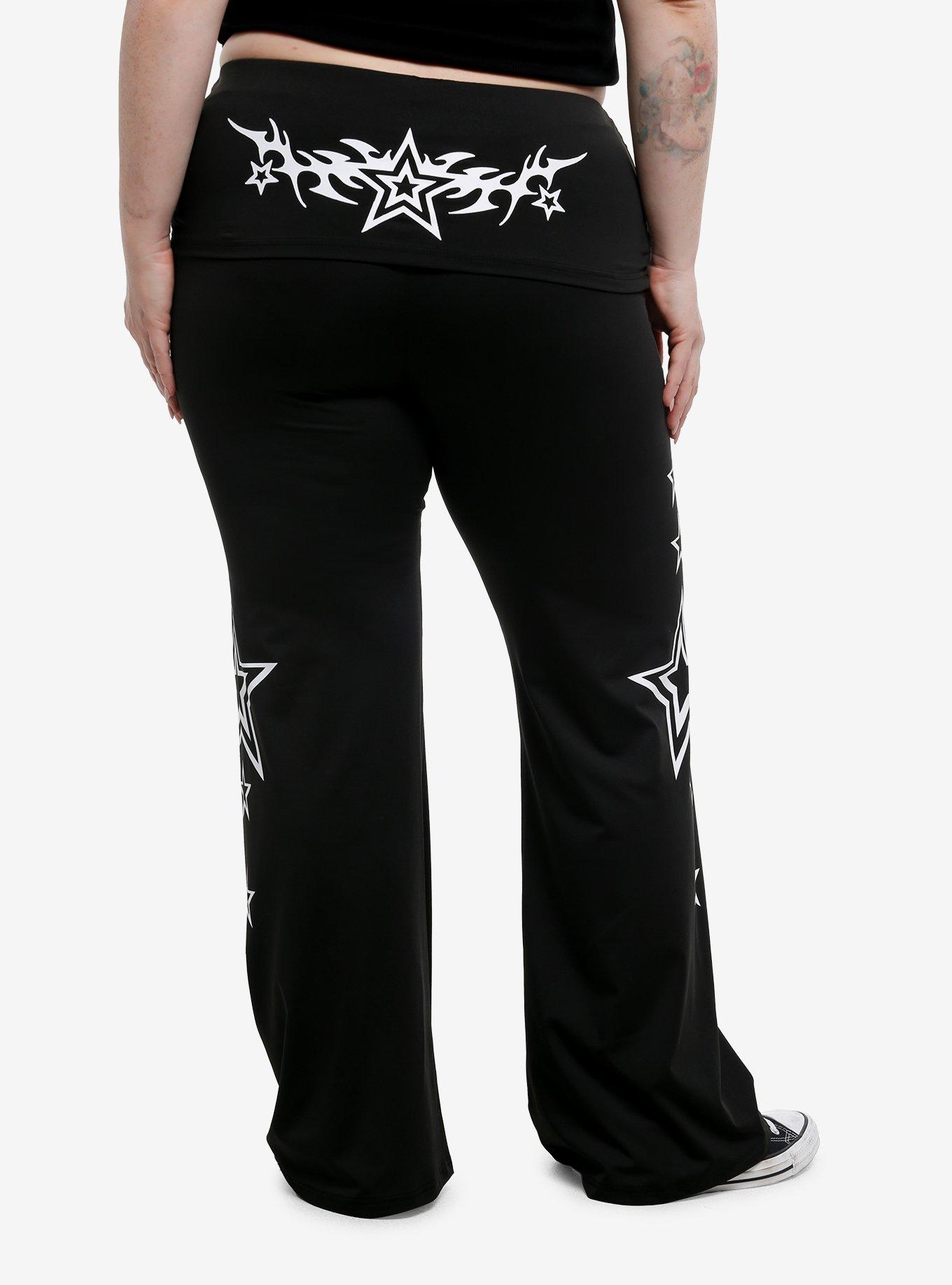 Black & White Y2K Star Wide Leg Leggings Plus Size, , hi-res
