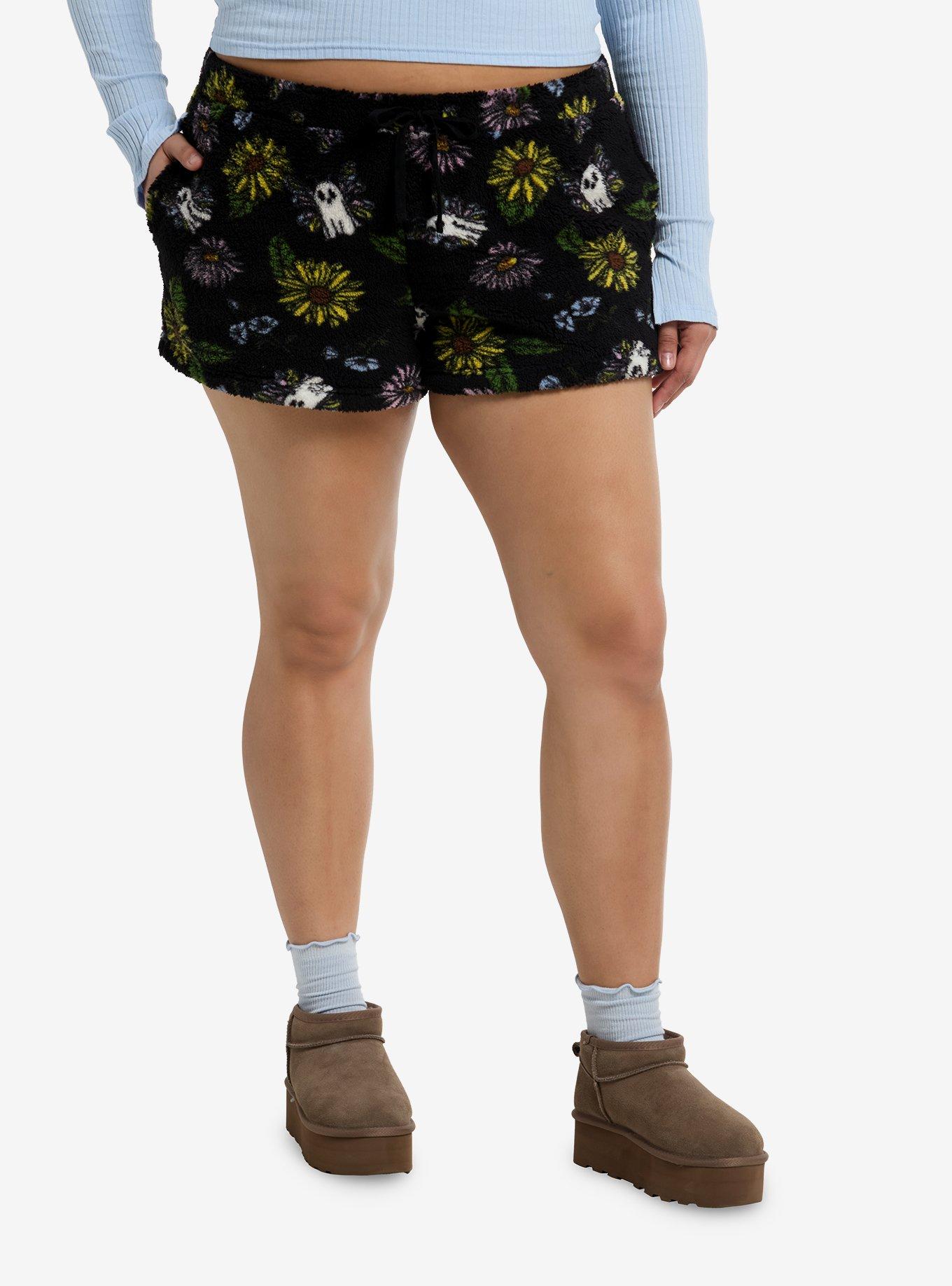 Thorn & Fable Ghost Butterflies Sherpa Girls Lounge Shorts Plus Size, , hi-res