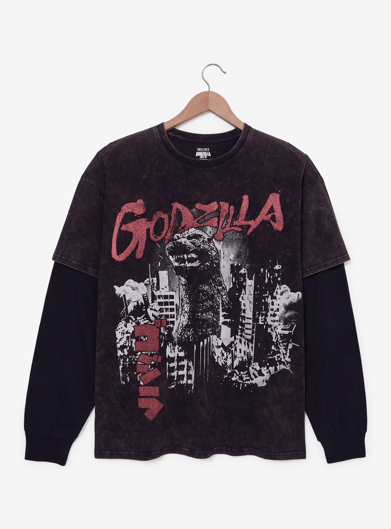 Godzilla Tonal Portrait Mineral Wash Layered Long Sleeve T-Shirt - BoxLunch Exclusive, , hi-res
