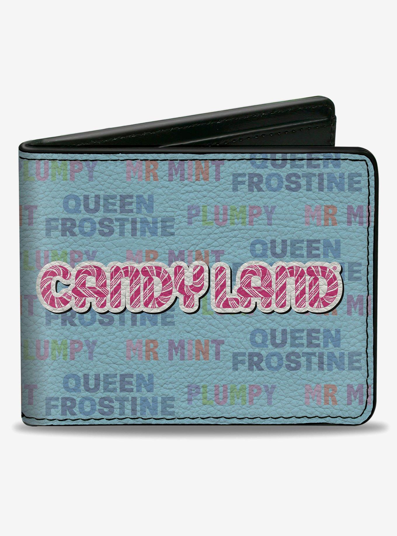 Candy Land Character Trio and Text Blue Multi Color Bifold Wallet, , hi-res