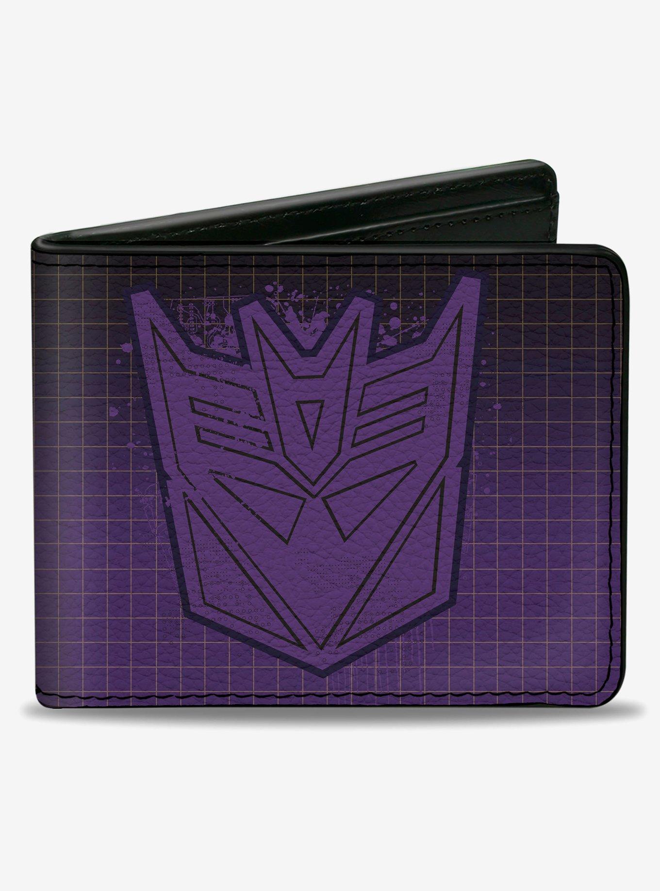 Transformers Decepticons Shield Splatter and Text Grid Purple Bifold Wallet, , hi-res