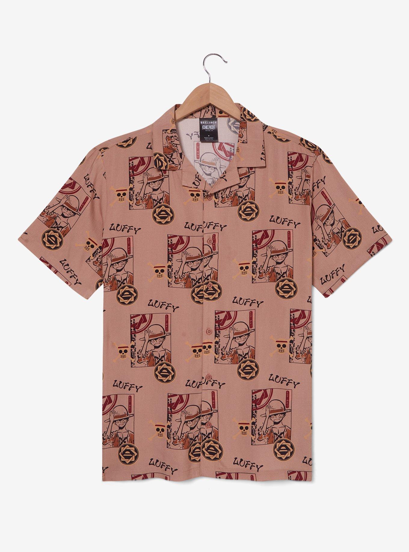 One Piece Monkey D. Luffy Allover Print Woven Button-Up - BoxLunch Exclusive, , hi-res