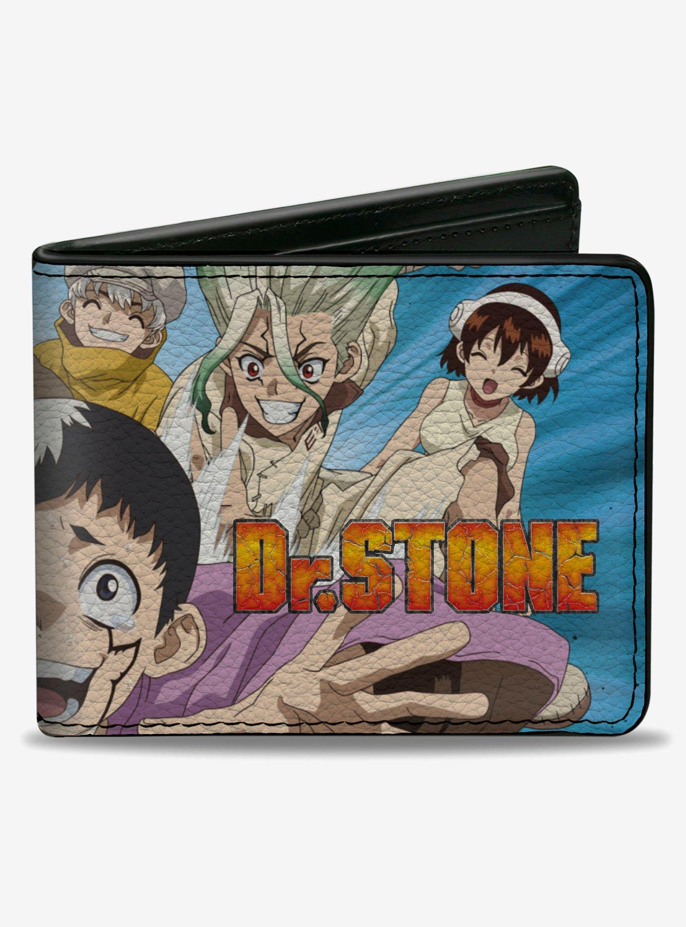 Dr. Stone Character Group Rays Pose and Title Logo Blues Bifold Wallet, , hi-res