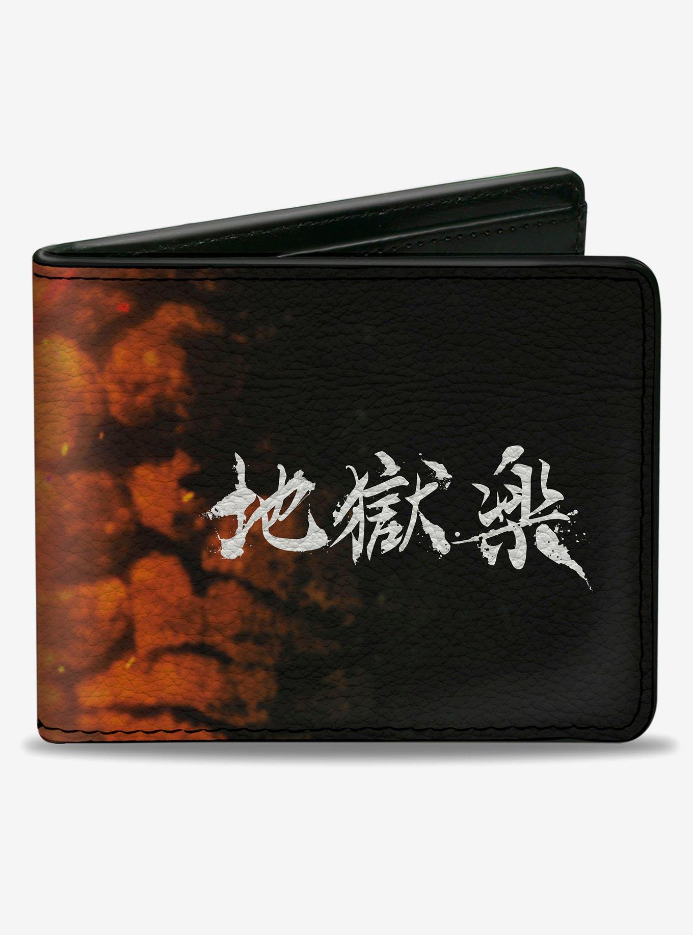 Hells Paradise Kanji Title Logo and Gabimaru Fire Pose Orange Bifold Wallet, , hi-res