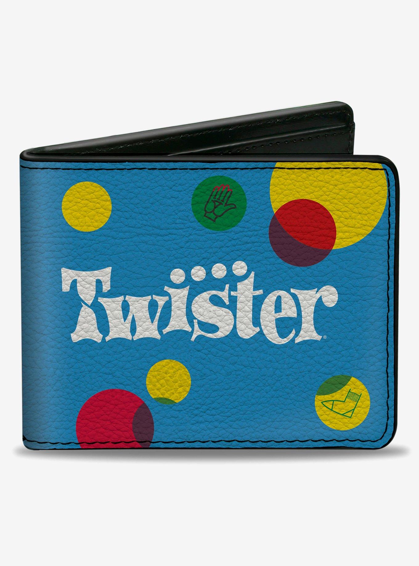 Twister Vintage Game Logo and Icons Blue Multi Color Bifold Wallet, , hi-res