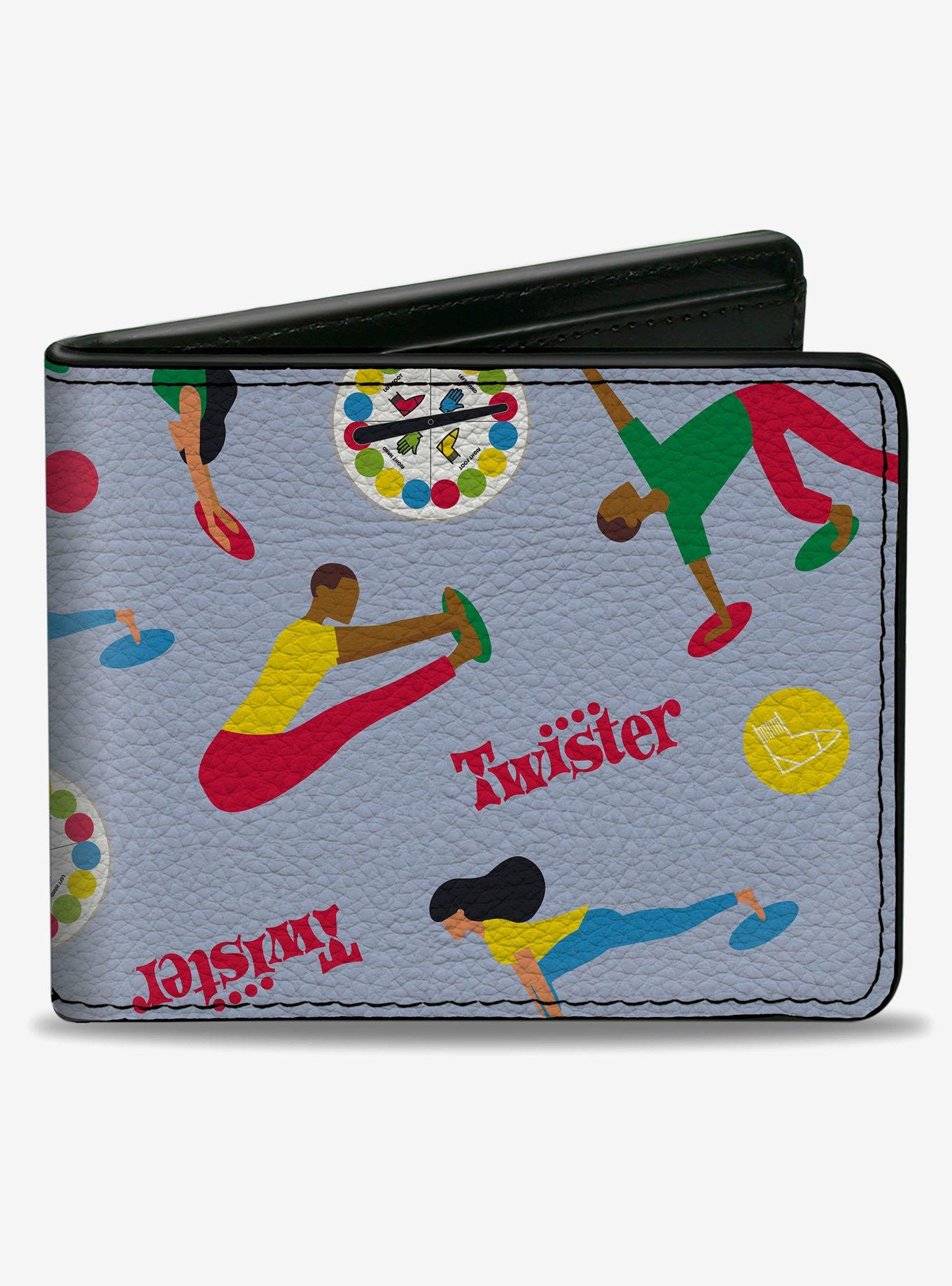 Twister Vintage Game Logo and Player Poses Gray Multi Color Bifold Wallet, , hi-res