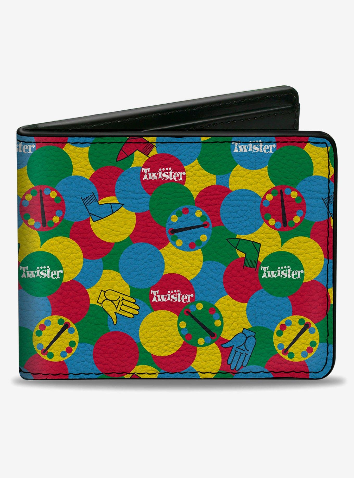 Twister Game Icons and Circle Spots Stacked Multi Color Bifold Wallet, , hi-res