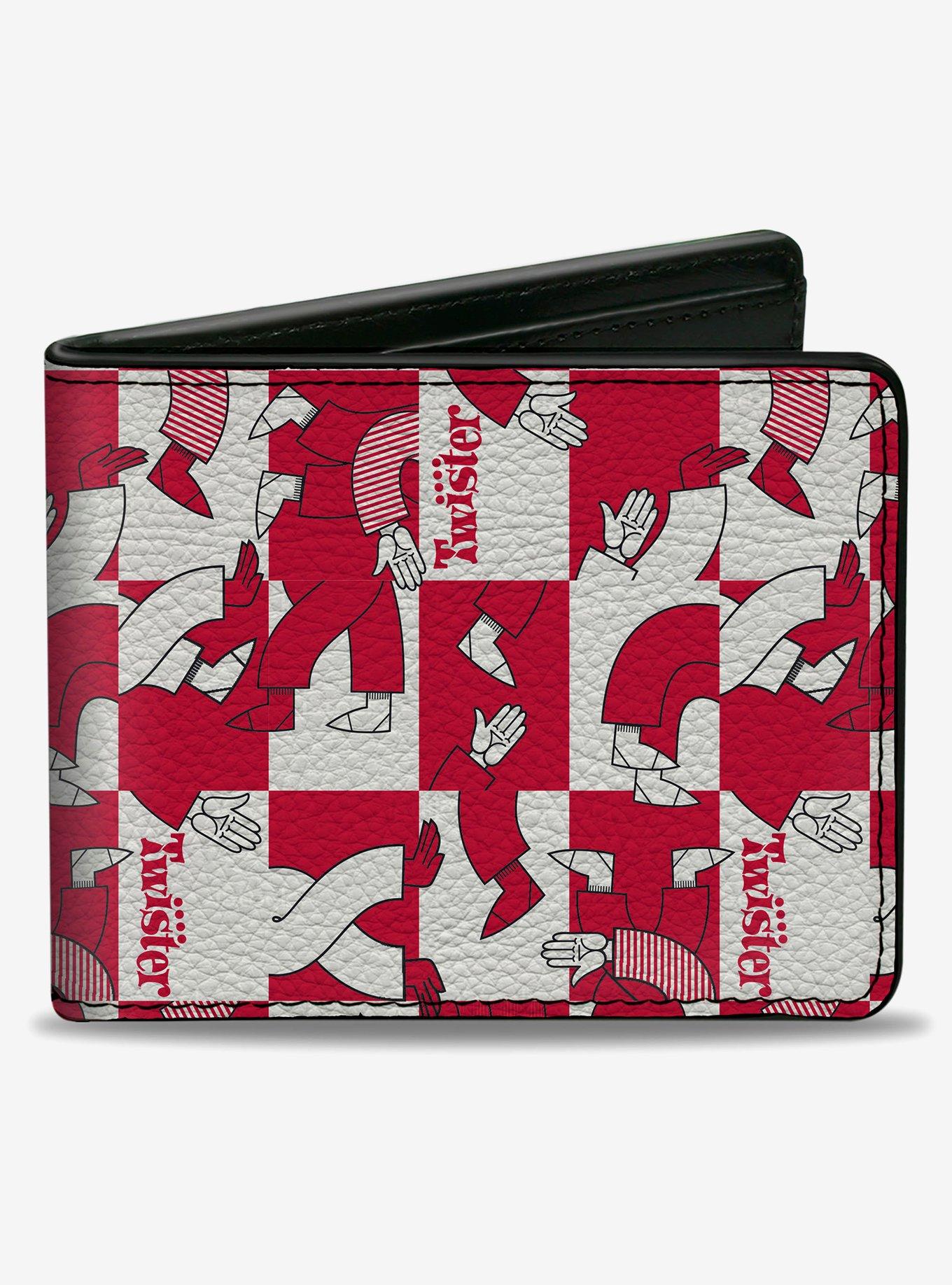 Twister Arm and Leg Pose Blocks Checker White Red Bifold Wallet, , hi-res