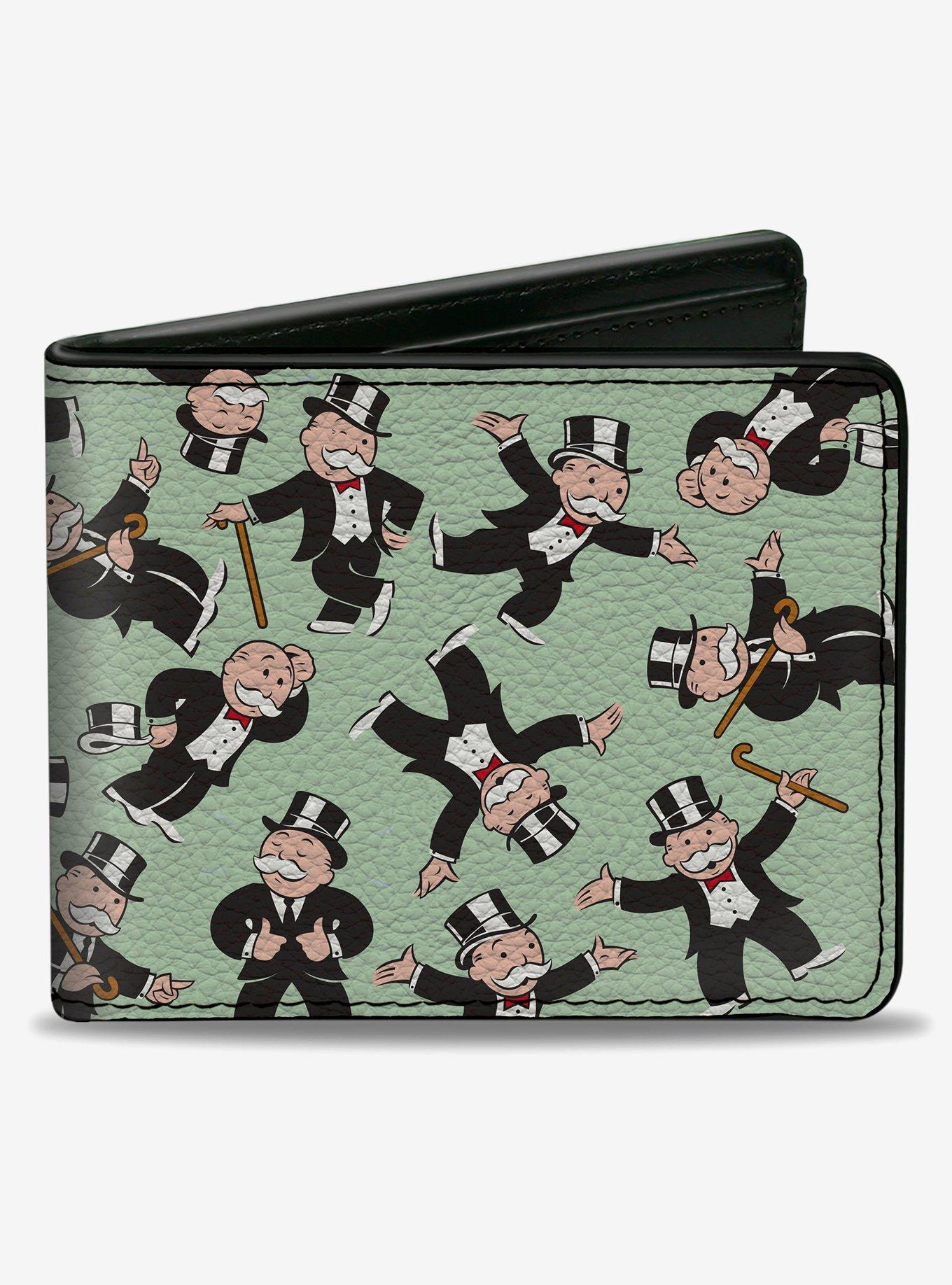 Mr Monopoly Rich Uncle Pennybags Poses Scattered Green Bifold Wallet, , hi-res