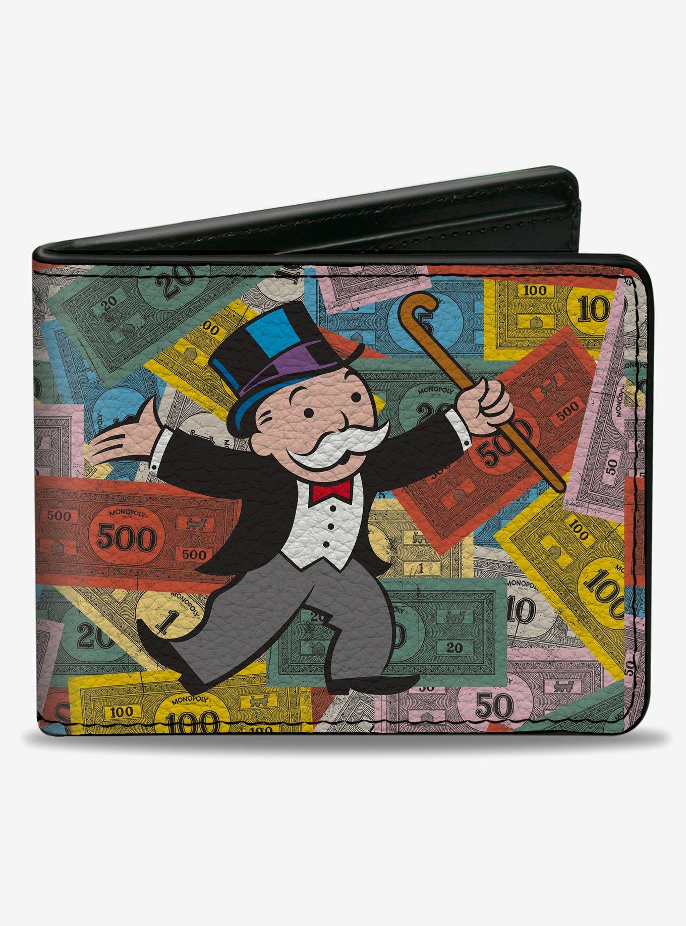 Mr Monopoly Rich Uncle Pennybags Stacked Money Pose Bifold Wallet, , hi-res