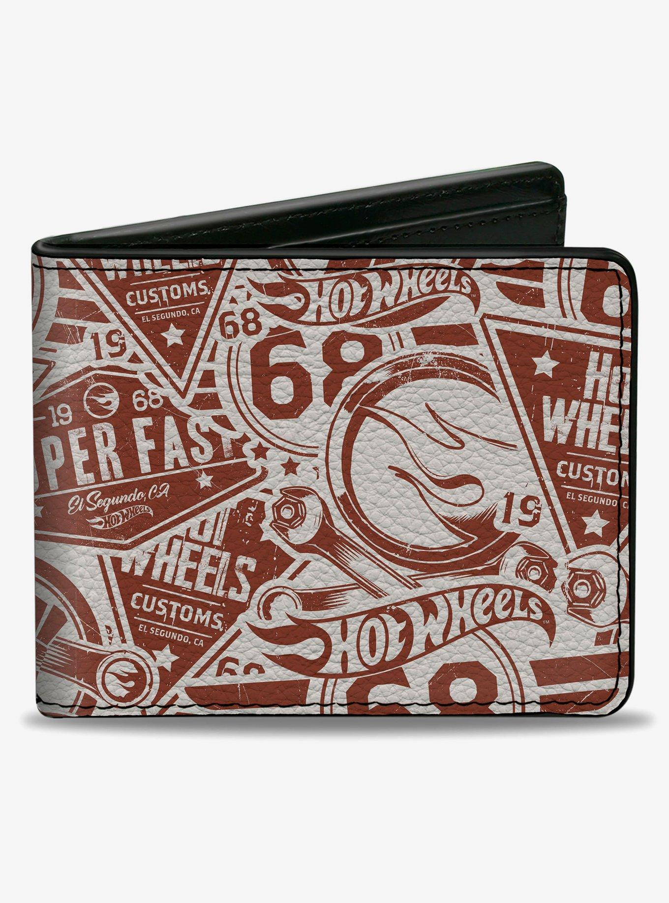 Hot Wheels 68 Icons Collage Burgundy White Bifold Wallet, , hi-res