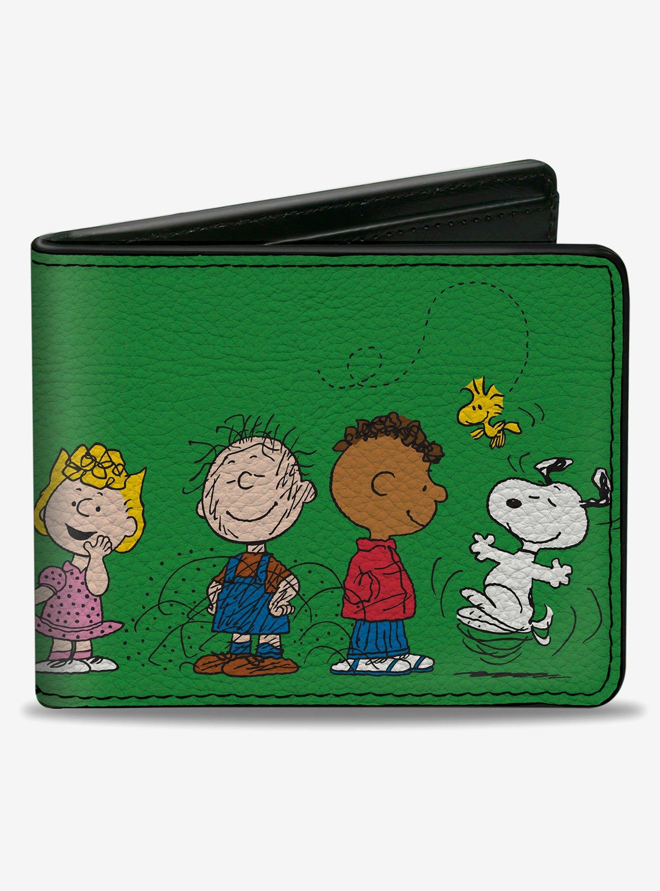 Peanuts Gang Group Pose Green Bifold Wallet, , hi-res