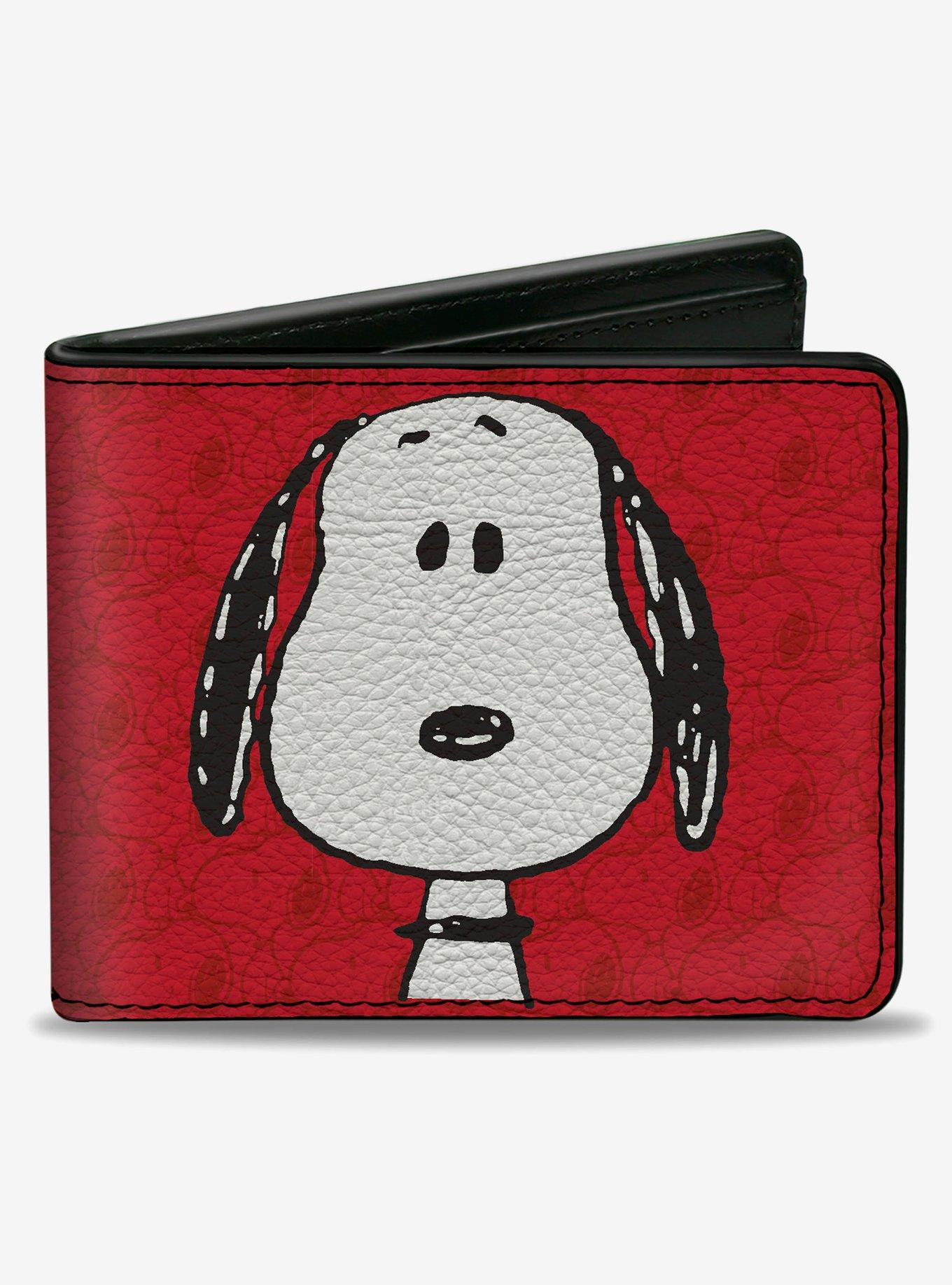[PEANUTS X HAZZYS] ★ Brown Leather Snoopy Slim Half Wallet HAZZYS x PEANUTS Signature Pattern Dark Brown Leather Snoopy