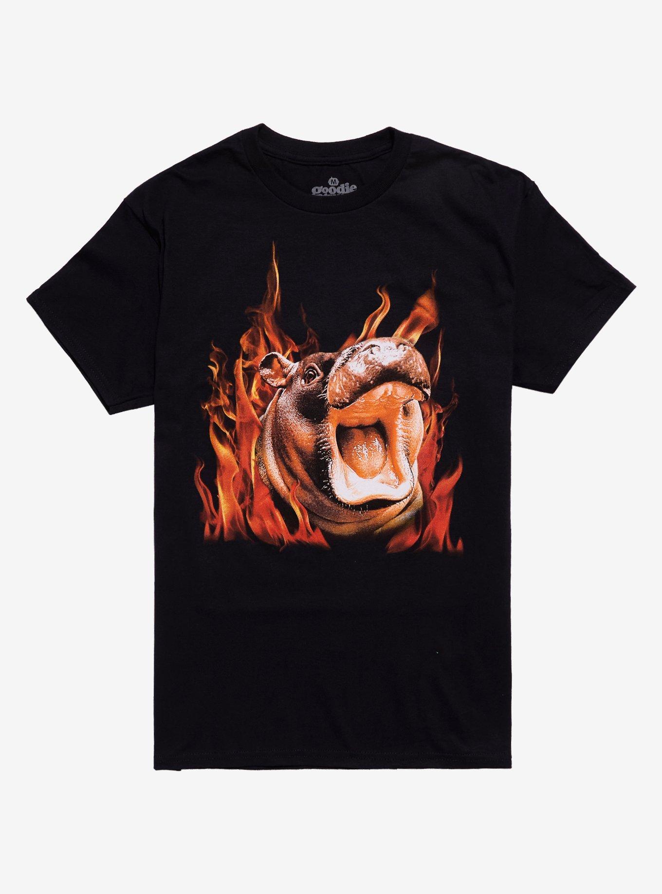 Pygmy Hippo Flames T-Shirt By Goodie Two Sleeves, , hi-res