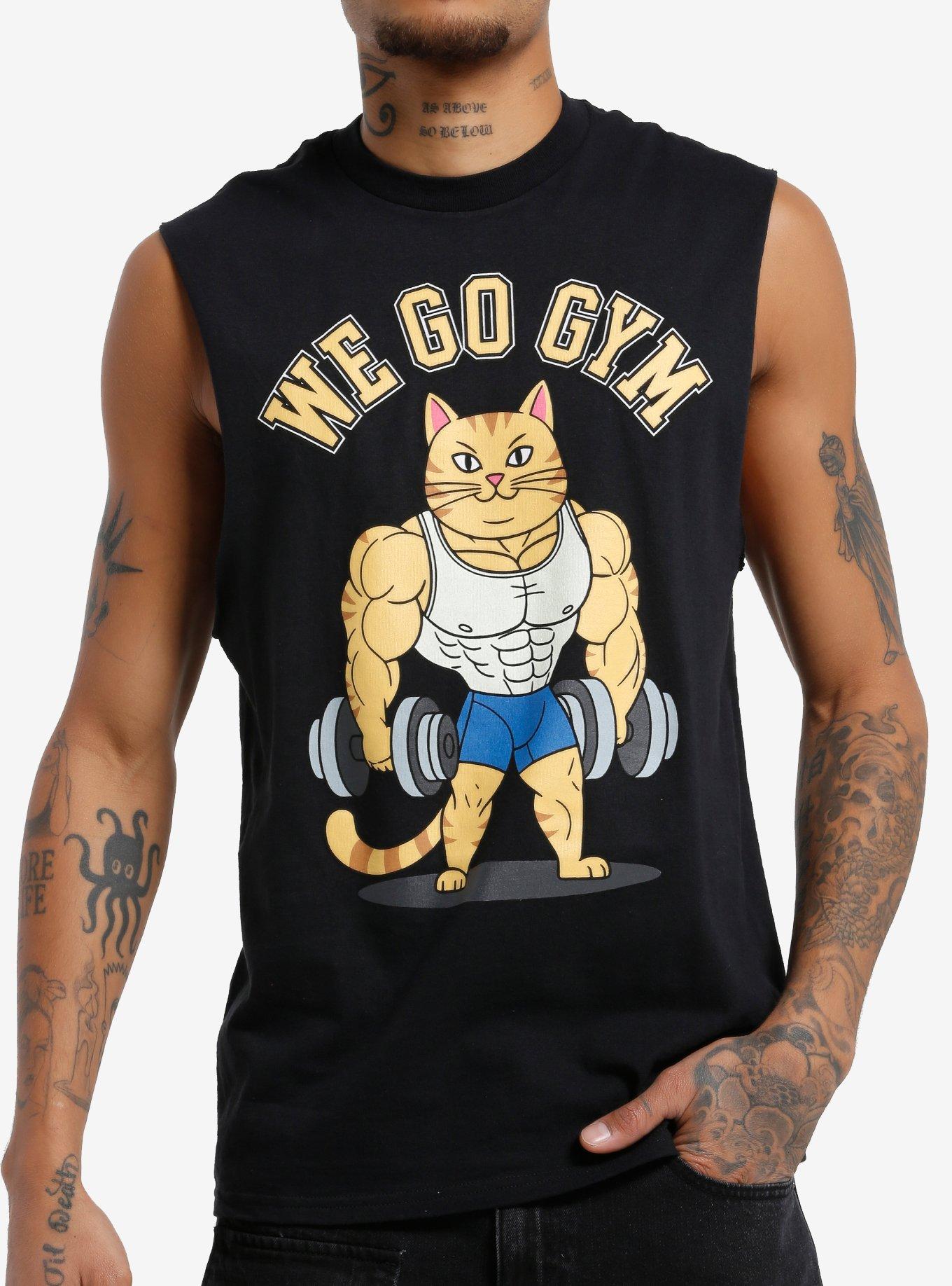 We Go Gym Cat Muscle Tank Top By Goodie Two Sleeves, , hi-res